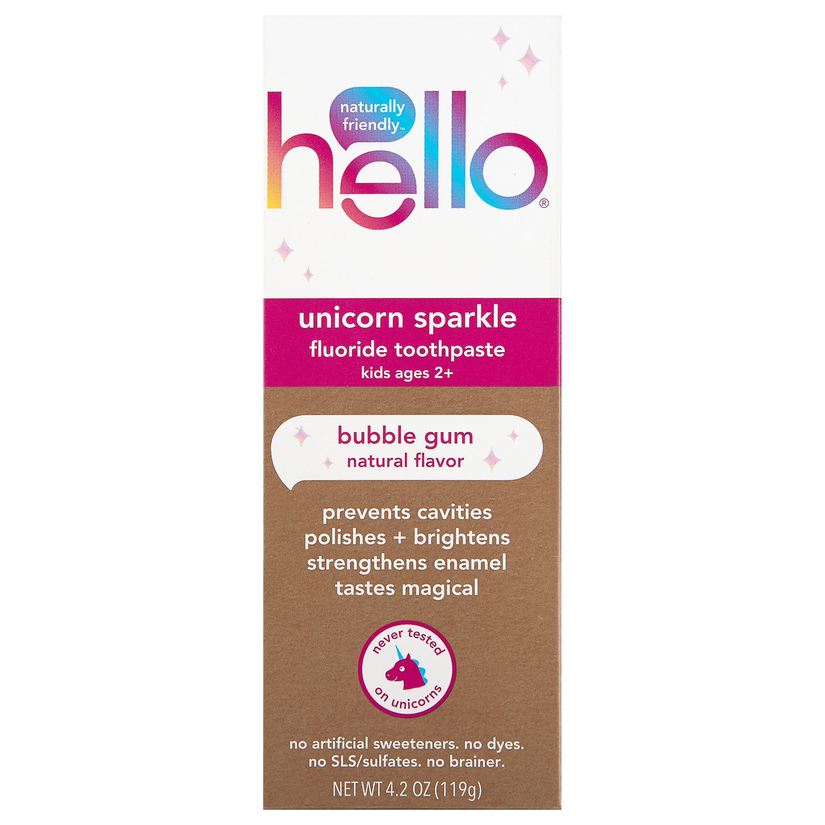 hello Kids Unicorn Sparkle Fluoride Toothpaste with Natural Bubble Gum Flavor,