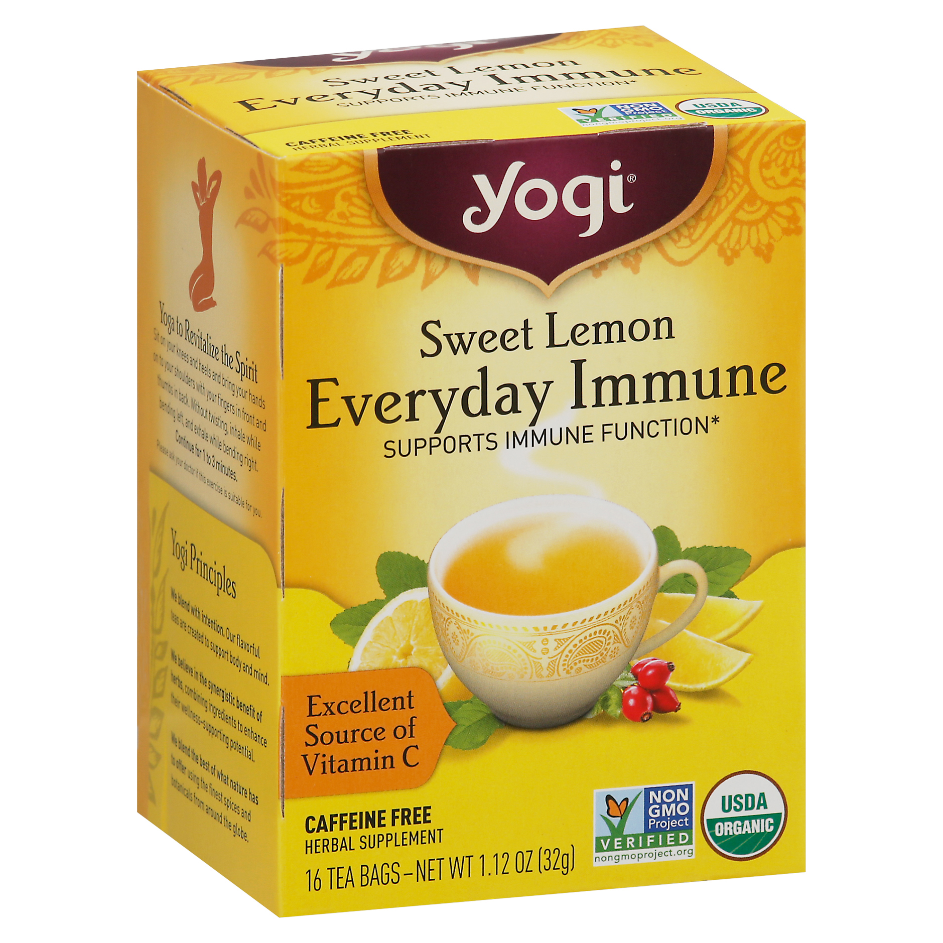 Yogi Caffeine Free Everyday Immune Sweet Lemon Herbal Supplement Tea Bags 16 ea Box