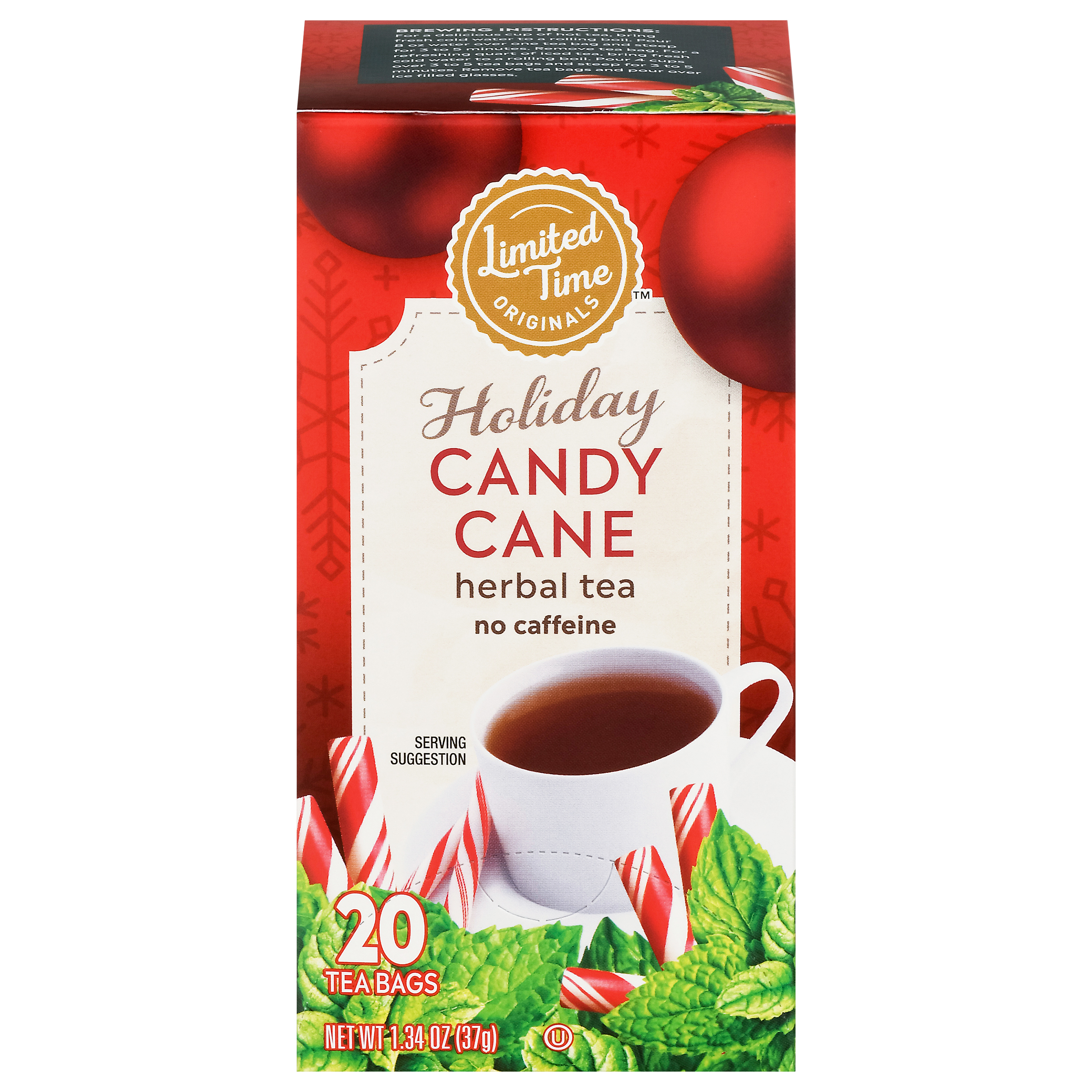 Limited Time Originals Tea Bags Candy Cane Holiday Herbal Tea 20 ea