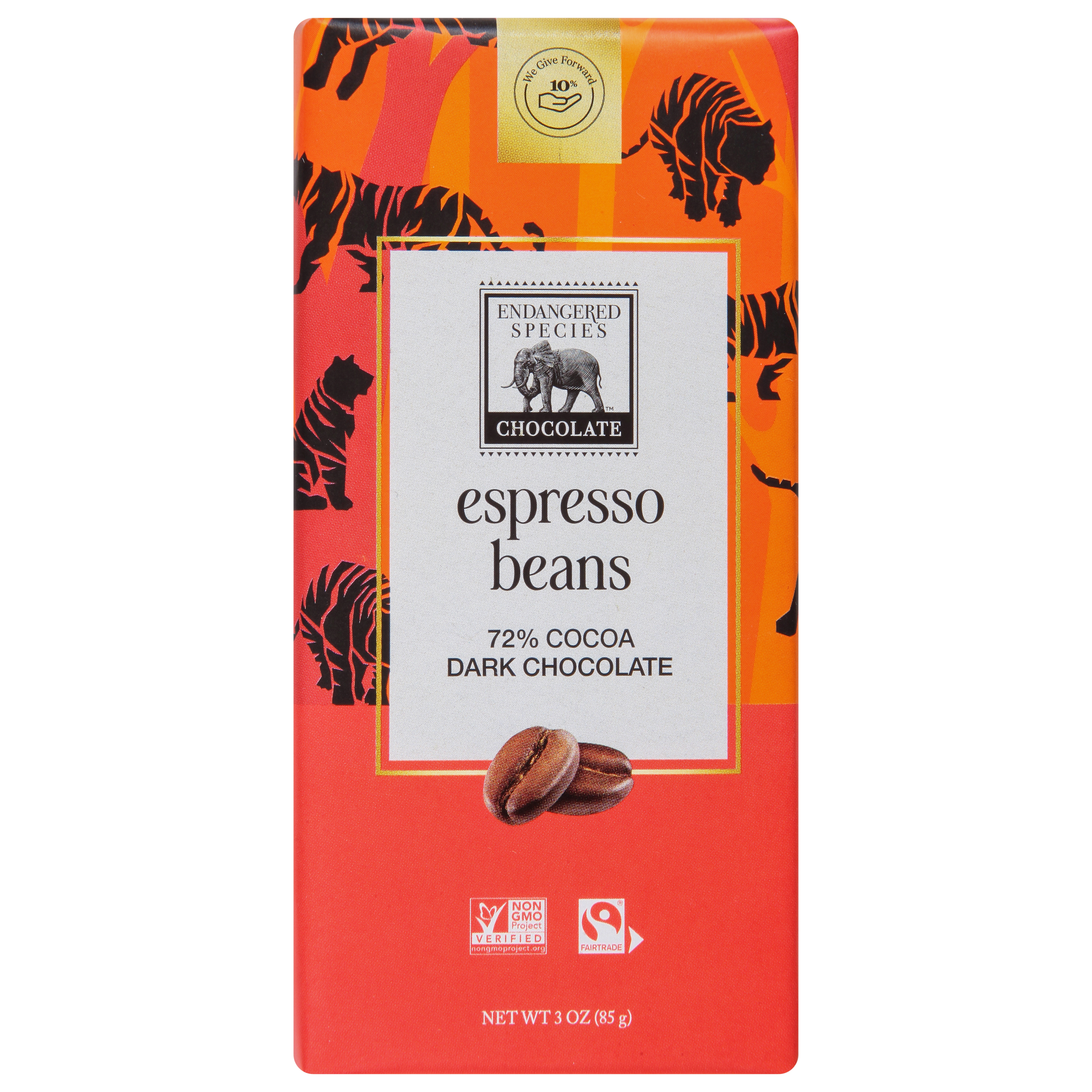 Endangered Species Espresso Beans 72% Cocoa Dark Chocolate