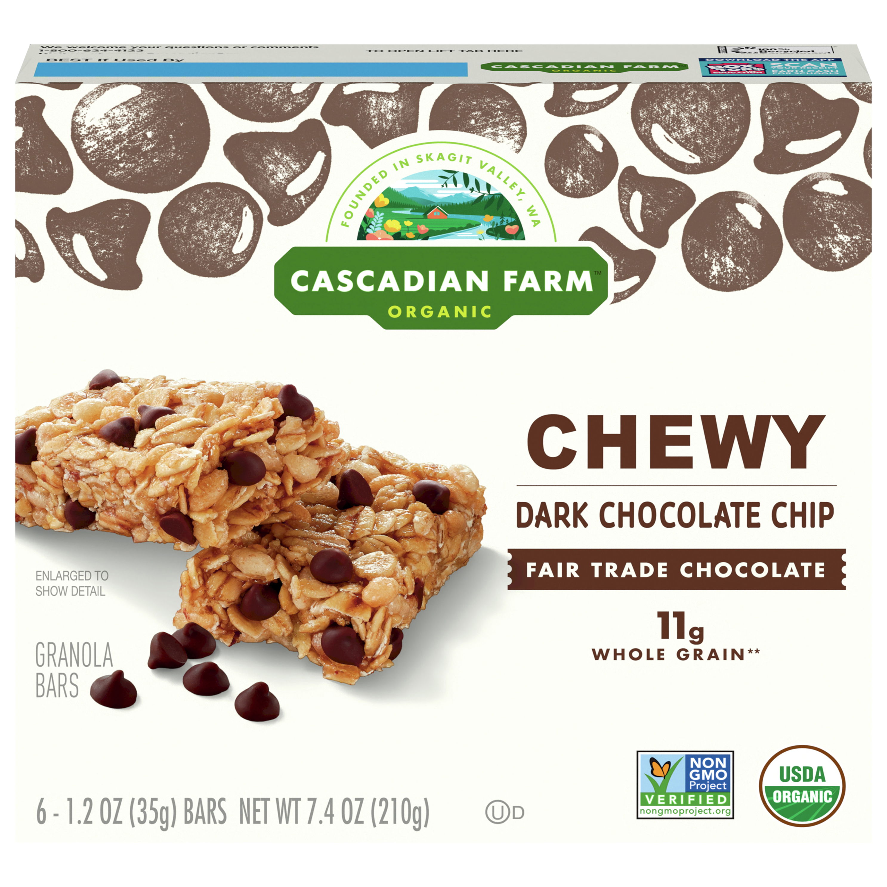 Cascadian Farm Organic Chocolate Chip Chewy Granola Bars, 6 Bars,