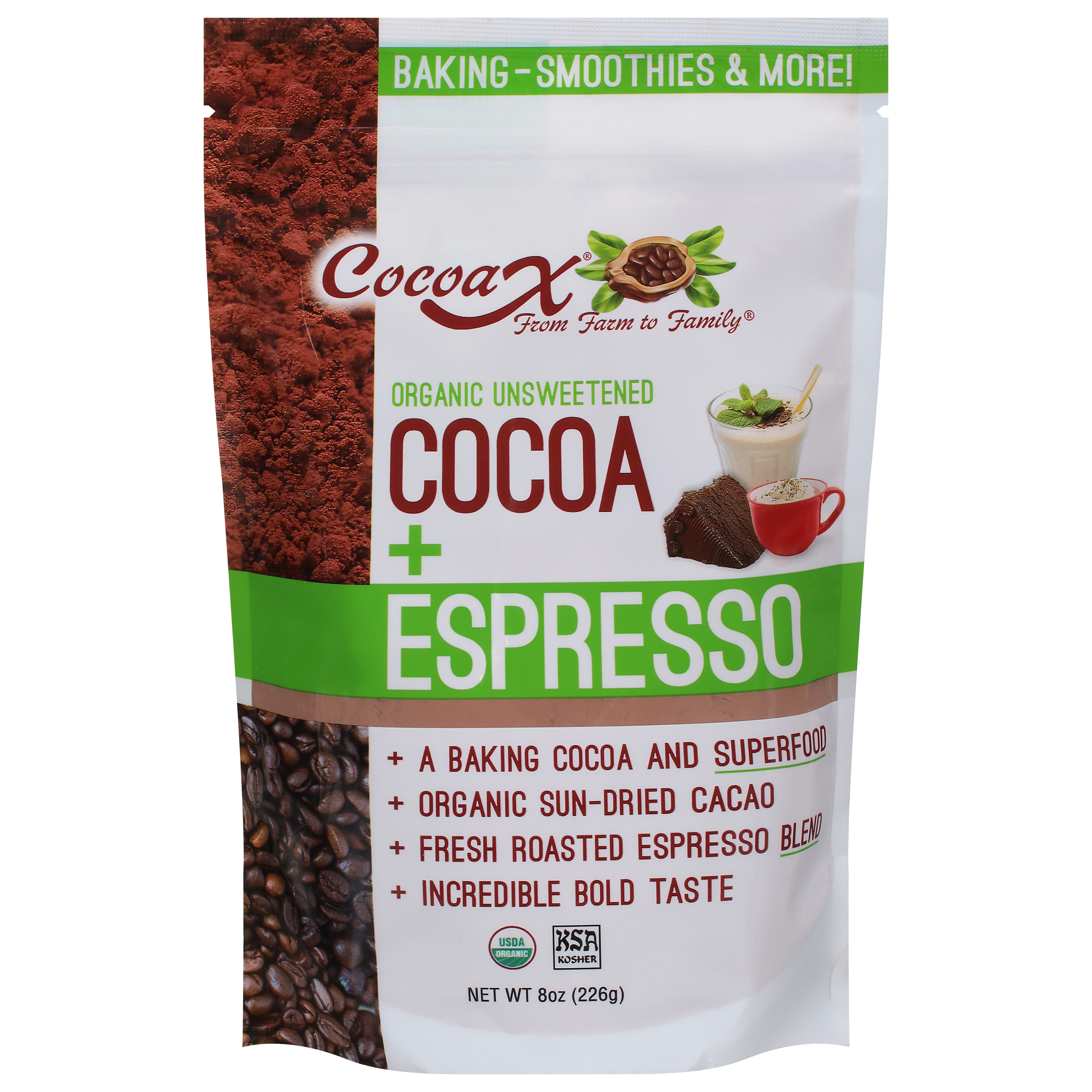 CocoaX Organic Unsweetened Cocoa + Espresso