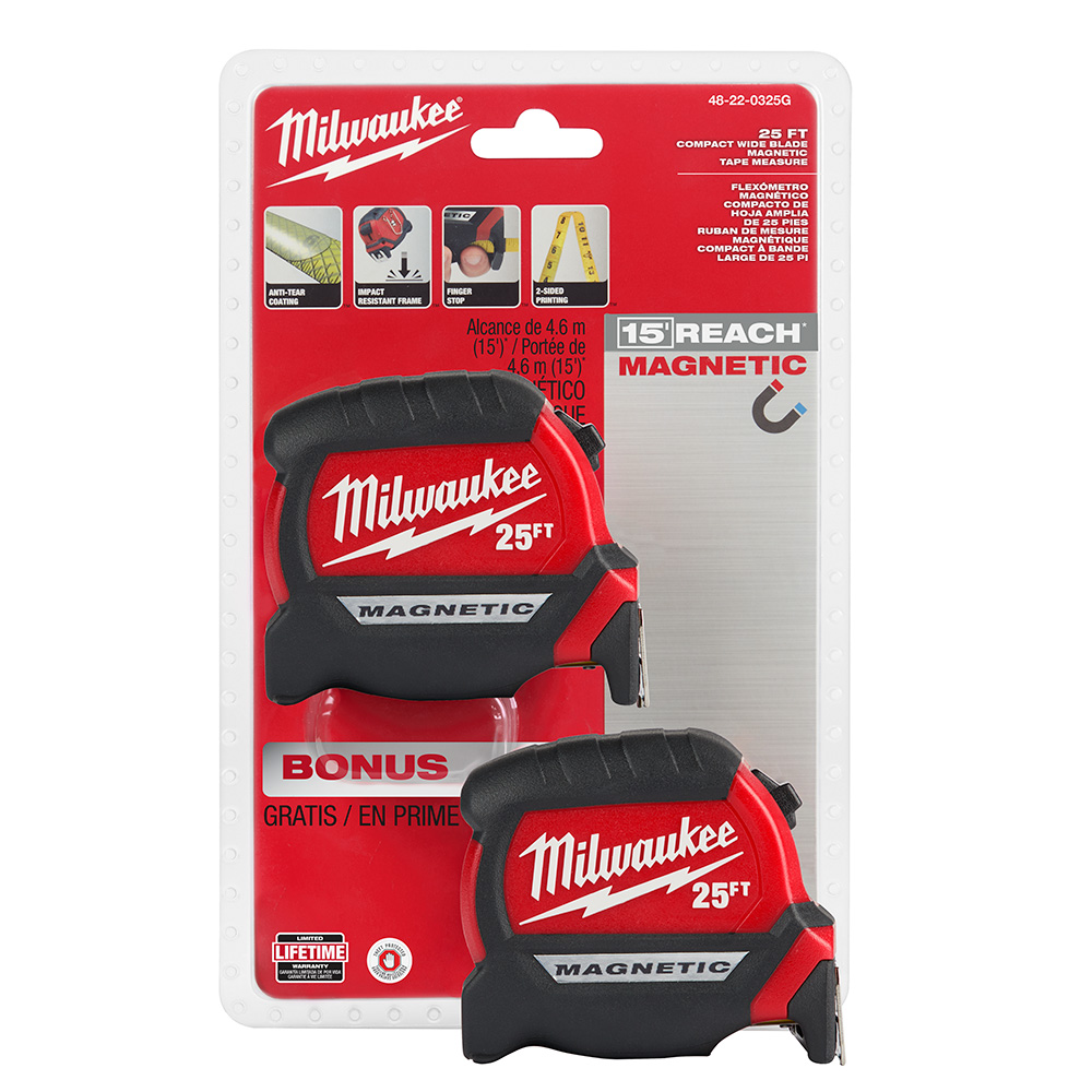 Product image for Milwaukee 48-22-0325G 2pk 25' Compact Ma