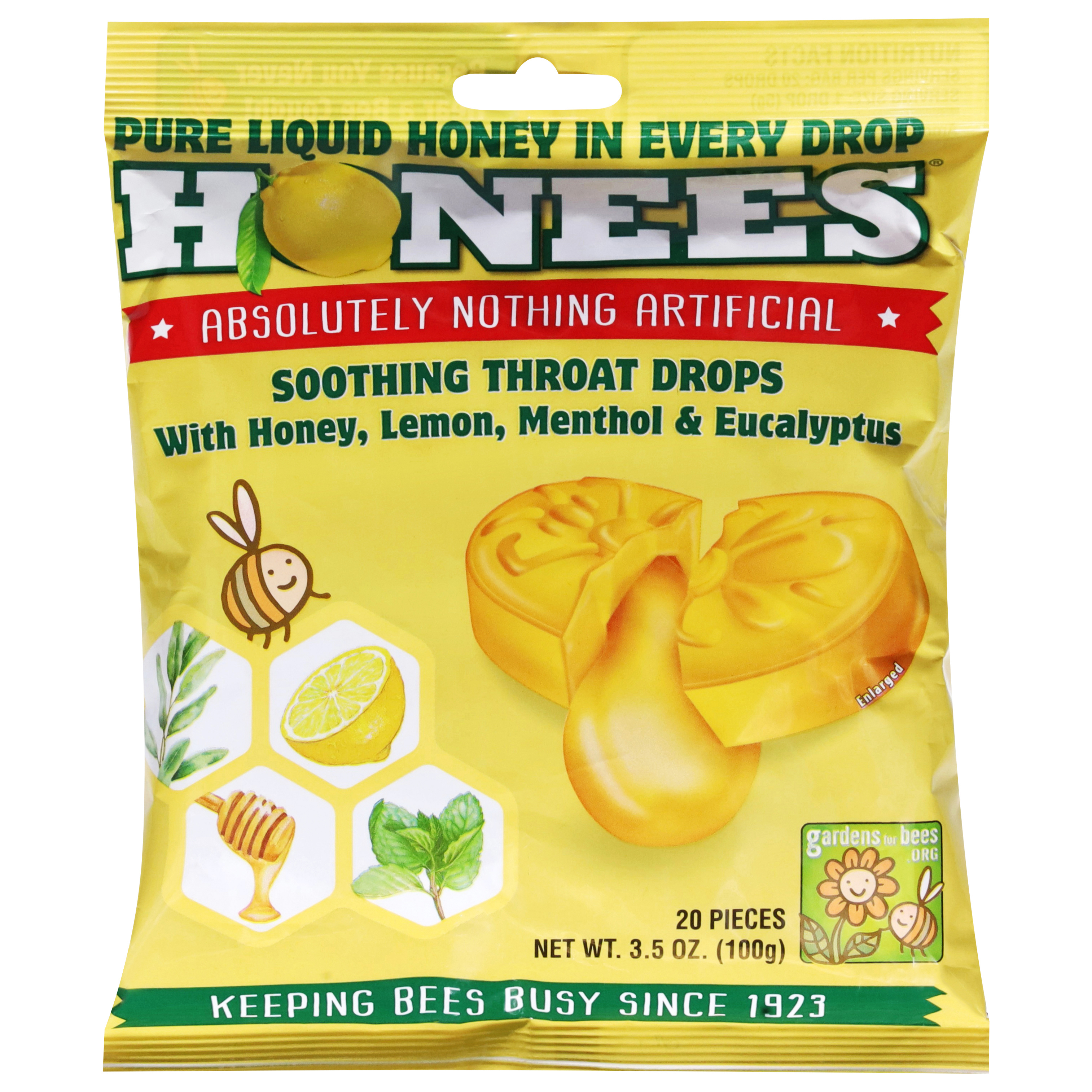 Honees Soothing Throat Drops with Honey, Lemon, Menthol & Eucalyptus