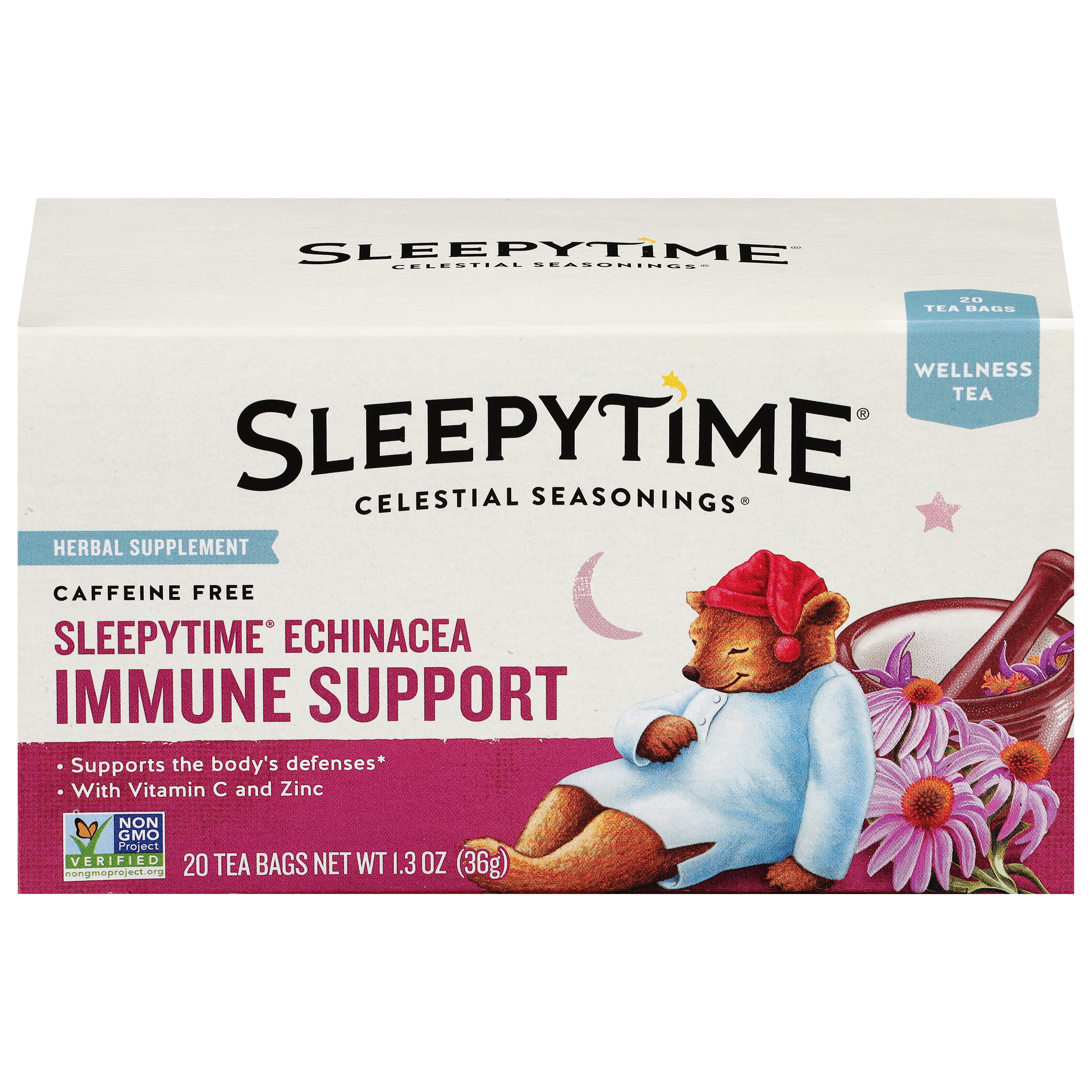 Celestial Seasonings Sleepytime Caffeine Free Echinacea Immune Support Wellness Tea 20 Tea Bags