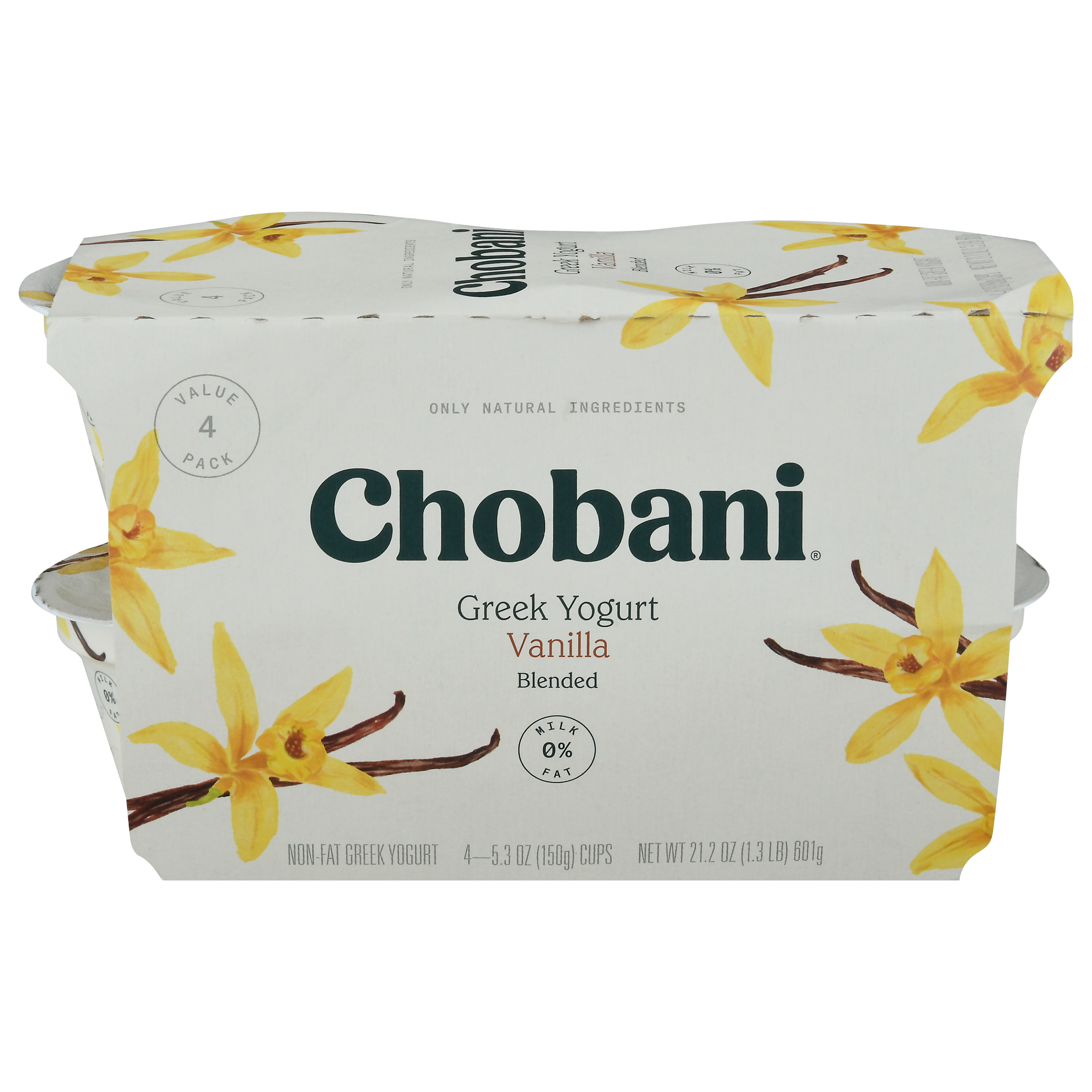 Chobani Non-Fat Blended Greek Vanilla Yogurt Value Pack 4 - 5.3 oz Cups