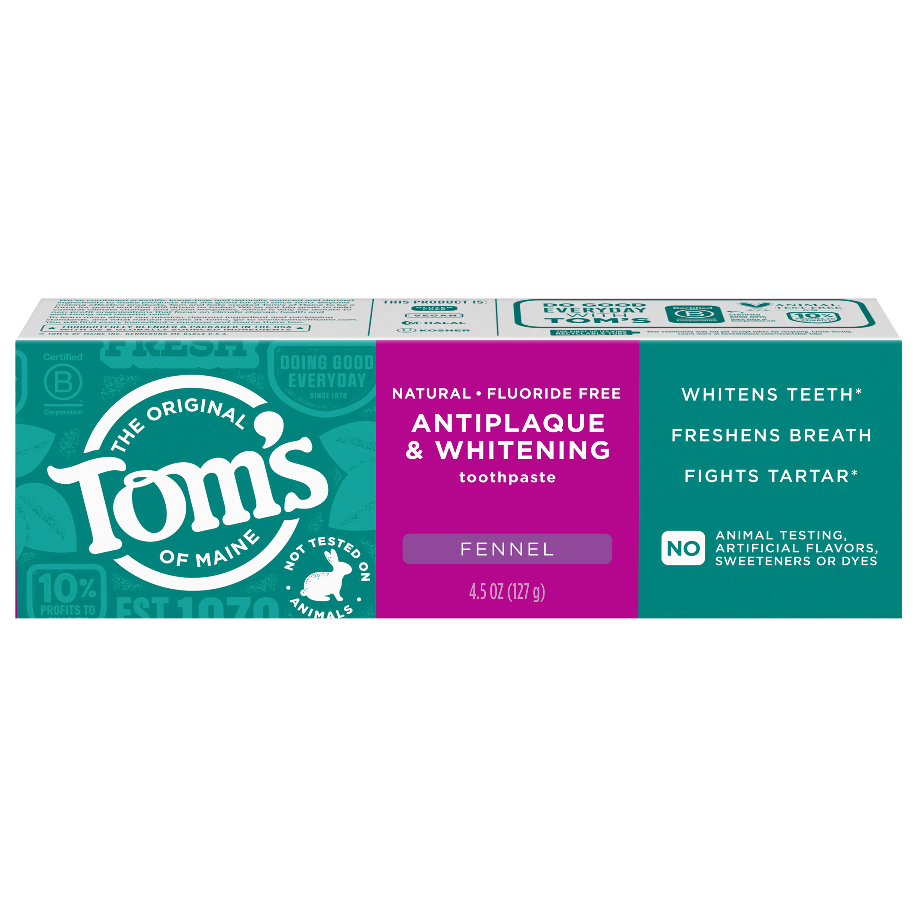 Tom’s of Maine Antiplaque and Whitening Fluoride Free Toothpaste, Fennel Toothpaste