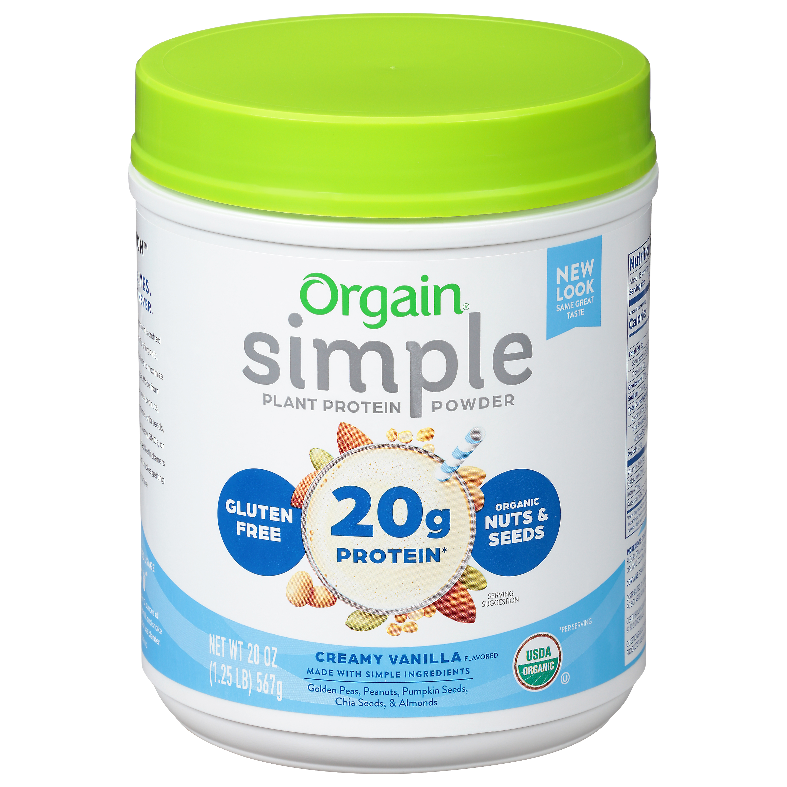 Orgain Simple Creamy Vanilla Flavored Plant Protein Powder 20 oz Cup\Tub