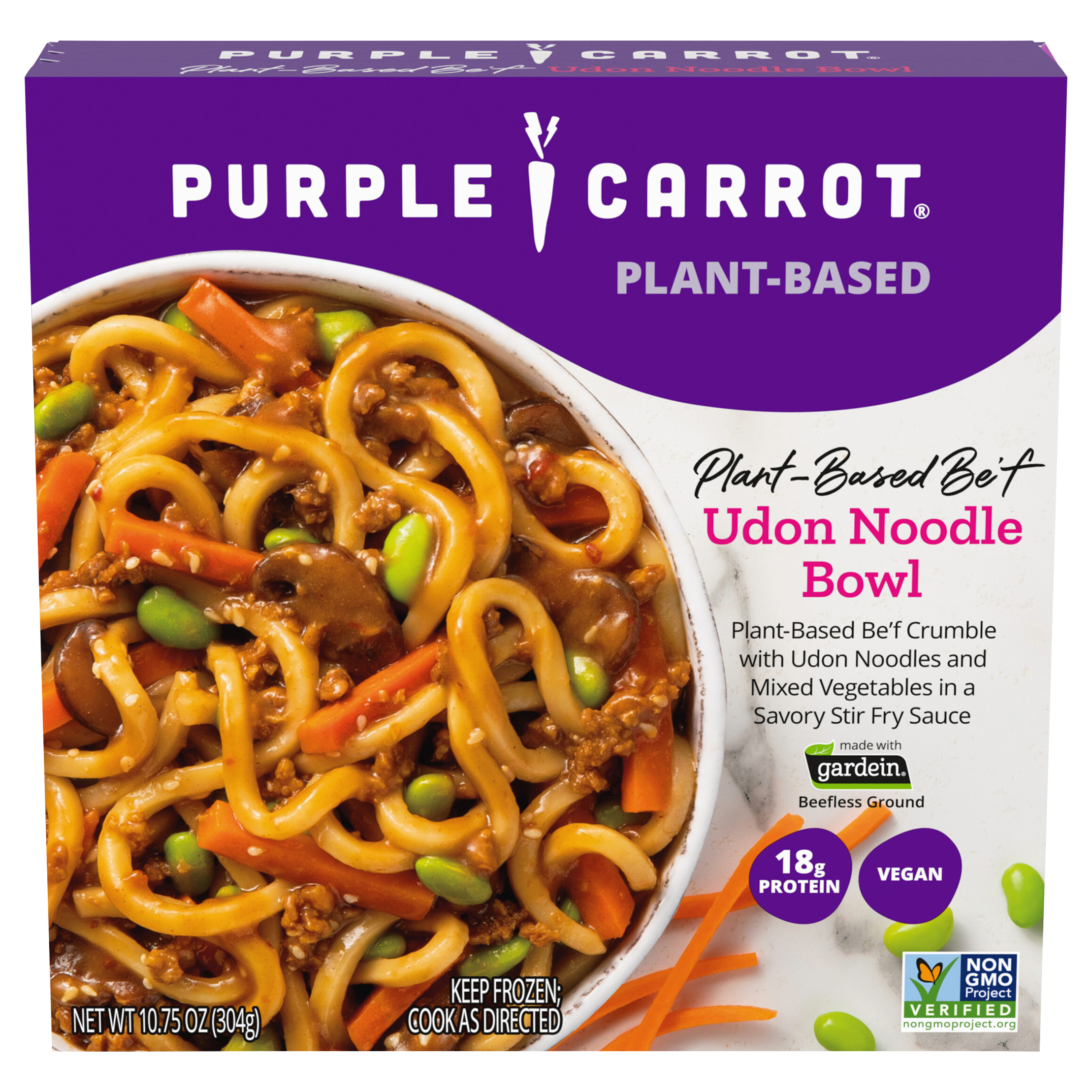Purple Carrot Plant Based Be'f Udon Noodle Bowl, Frozen Meal,