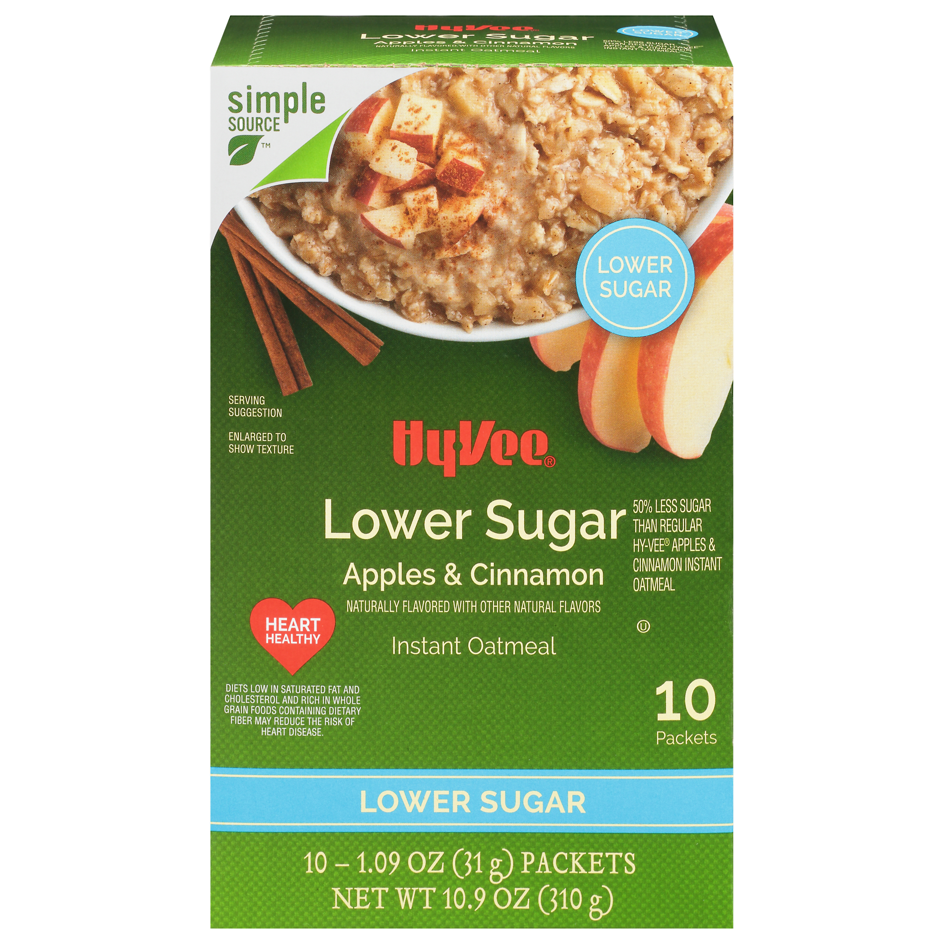 HyVee Lower Sugar Apples & Cinnamon Instant Oatmeal 10 ea