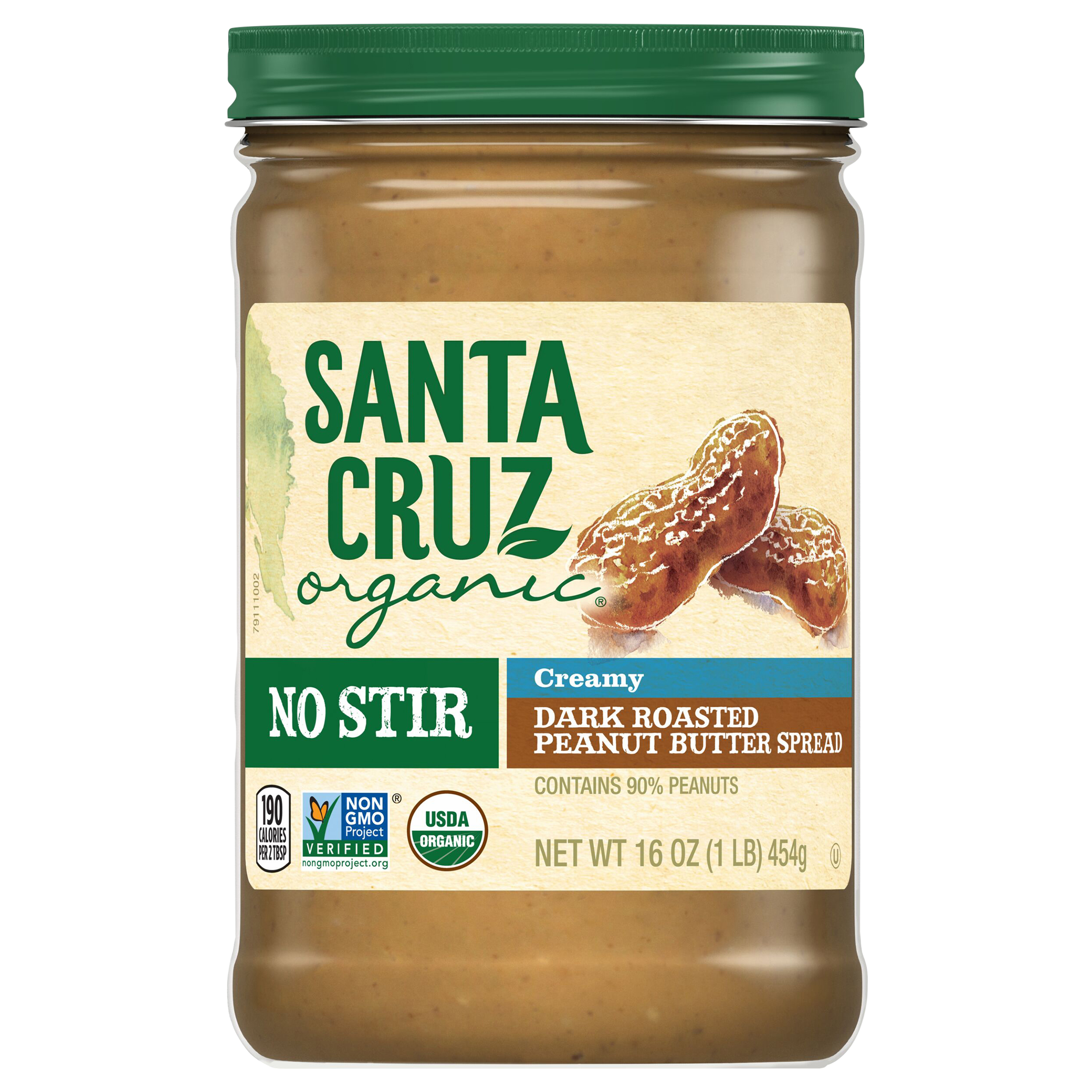 Santa Cruz Organic No Stir Creamy Dark Roasted Peanut Butter Spread,