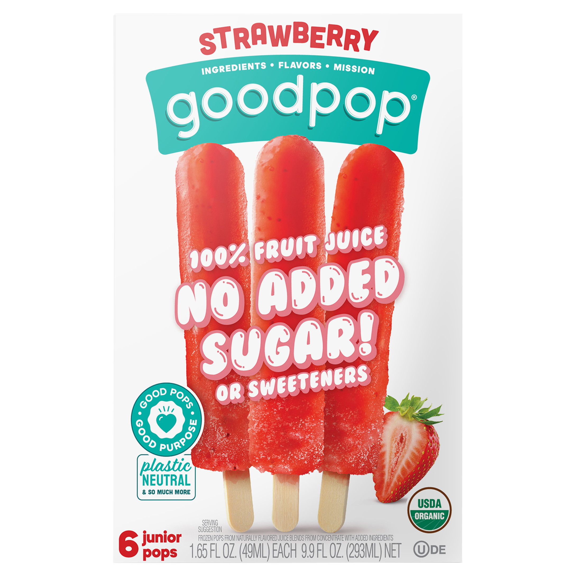 Strawberry Ice Pops, Organic, No Added Sugar Fruit Bars,