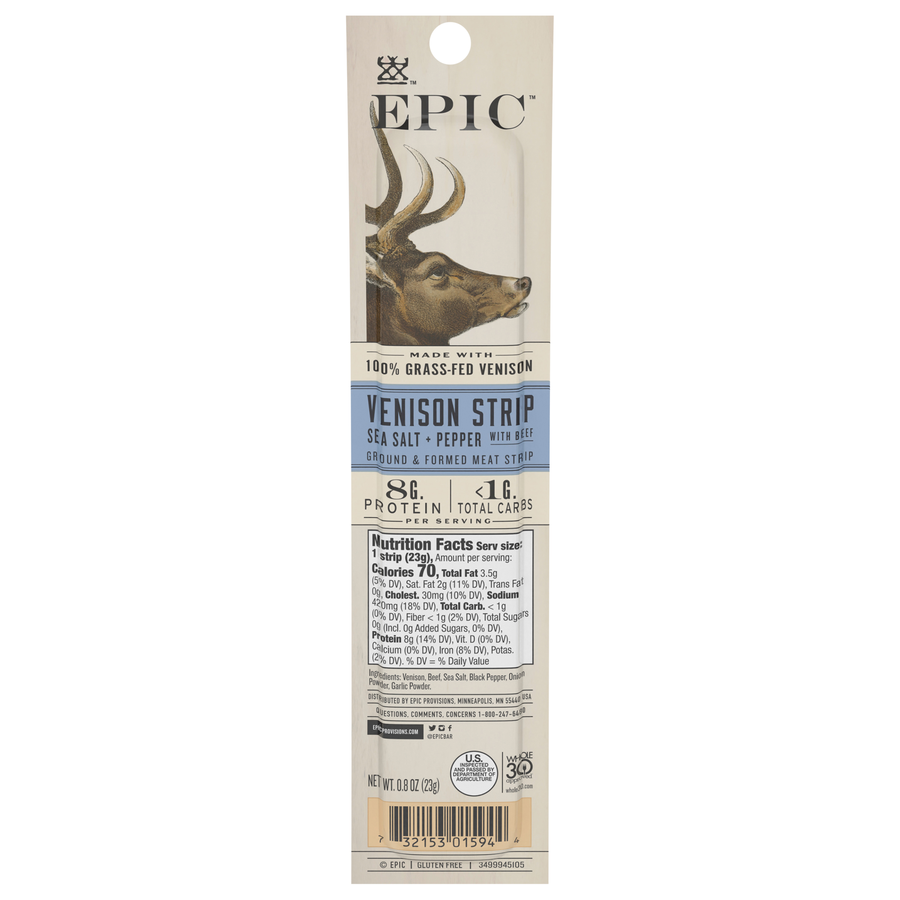 EPIC Venison & Beef Strip, Grass-Fed, Keto Friendly, Whole30,