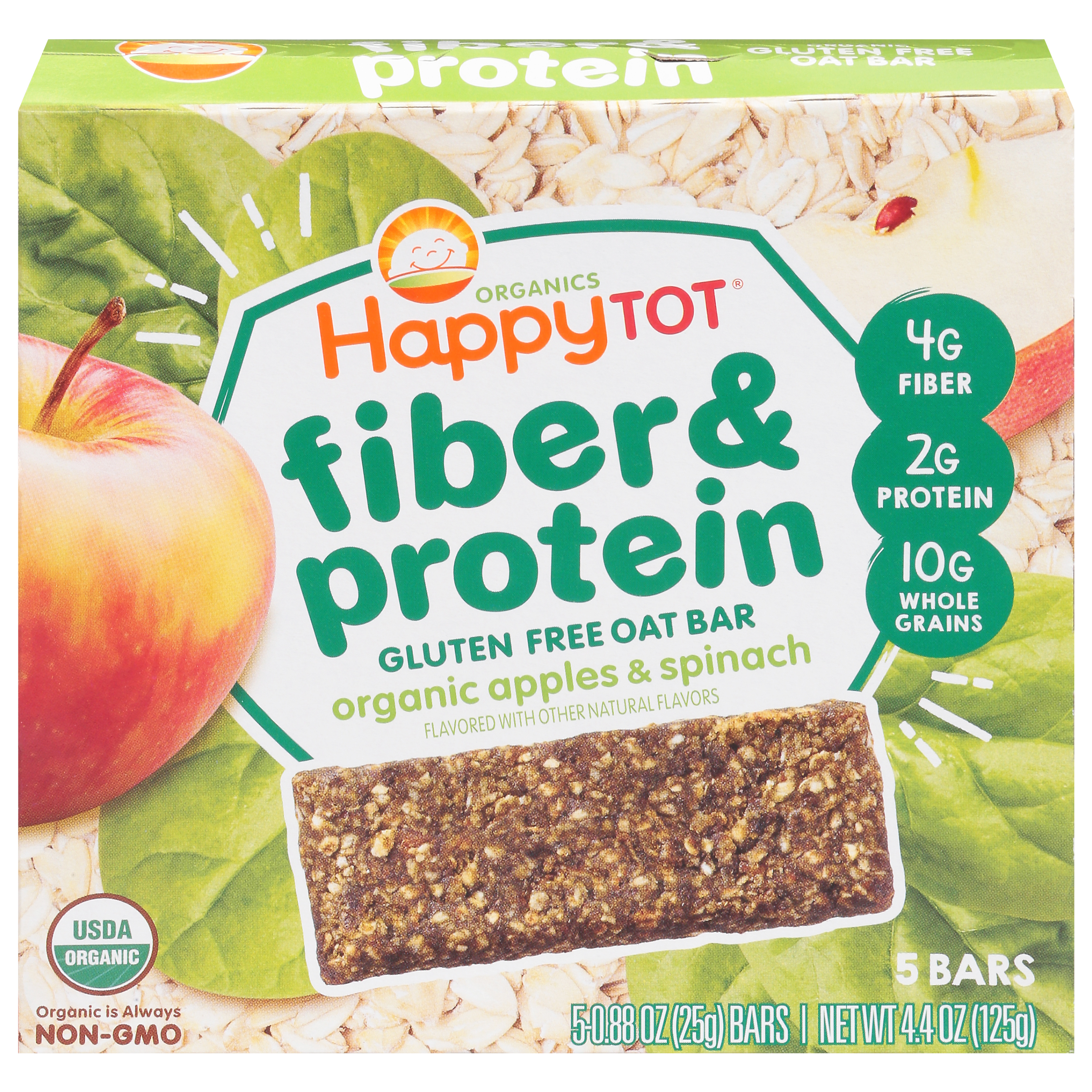 HappyTot Gluten Free Fiber & Protein Organic Apples & Spinach Oat Bar