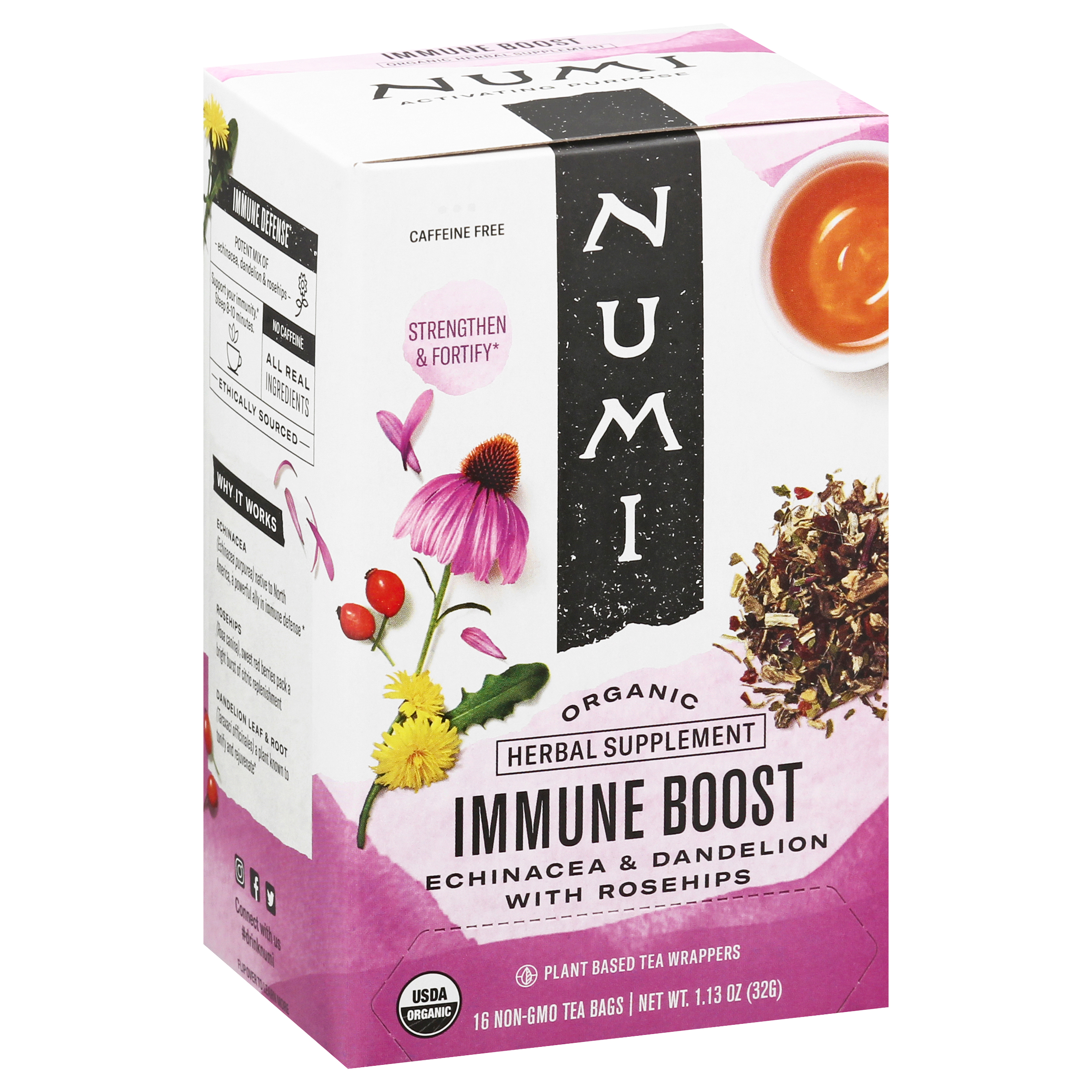 Numi Organic Tea Bags Immune Boost Herbal Supplement Tea Bags