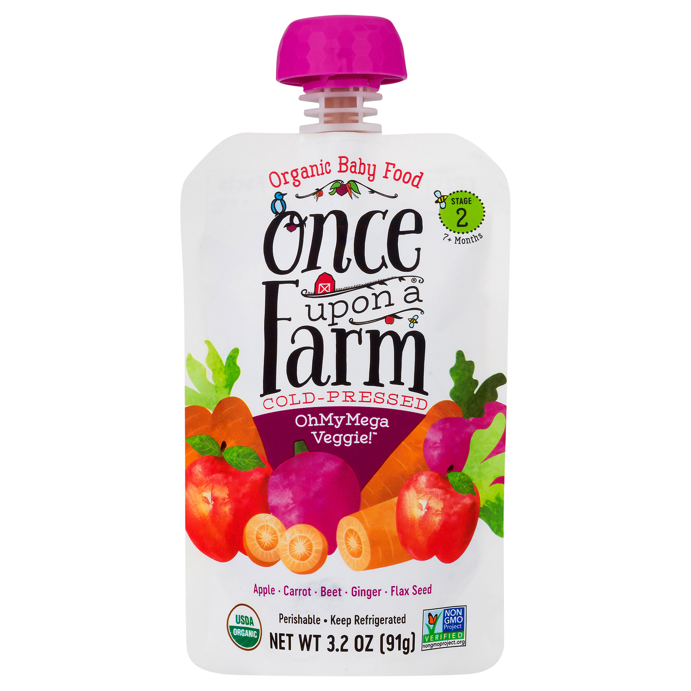 Once Upon a Farm OhMyMegaVeggie Apple, Carrot, Beet, Organic Kids Snack Pouch,