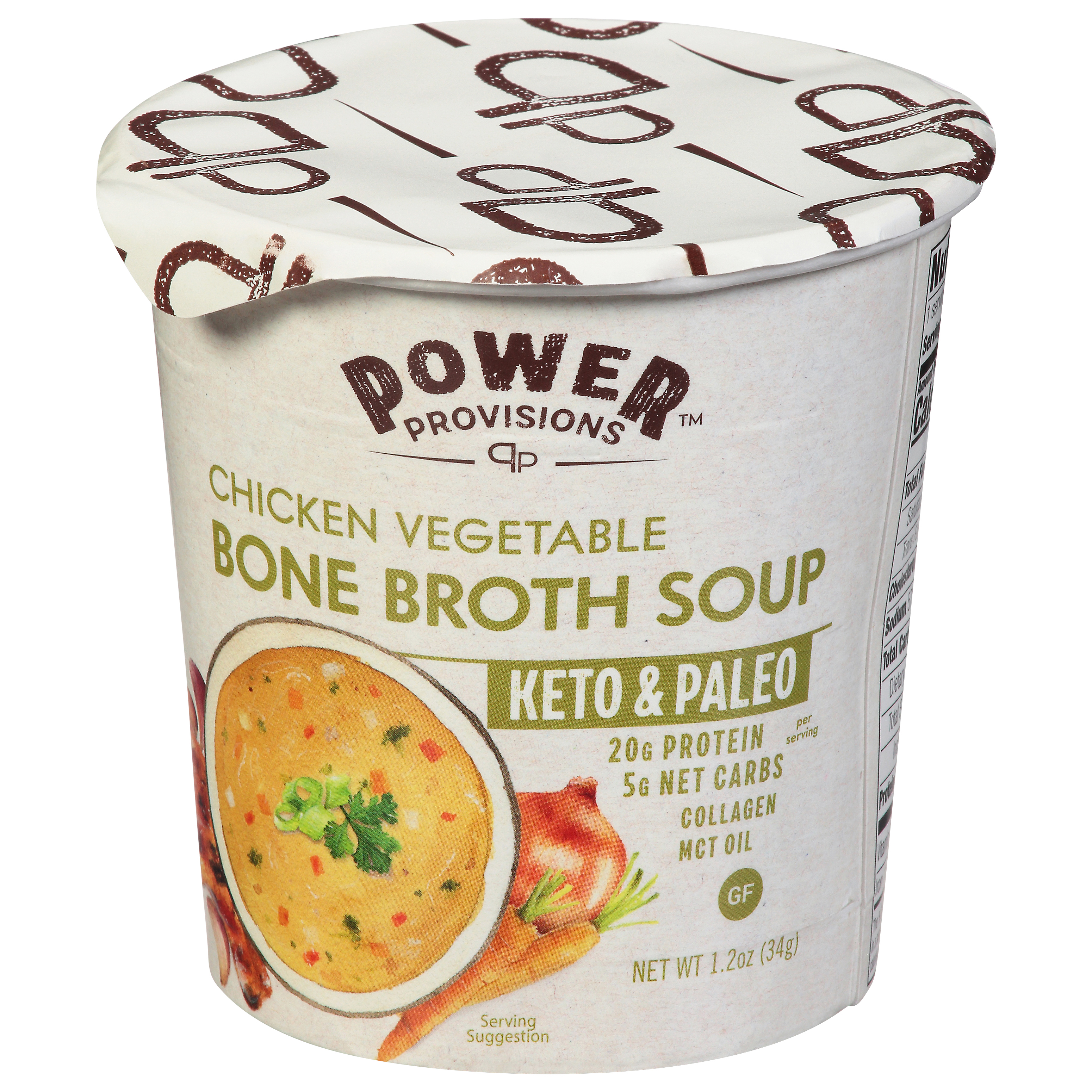 Power Provisions Chicken Vegetable Bone Broth Soup 1.2 oz Cup\Tub