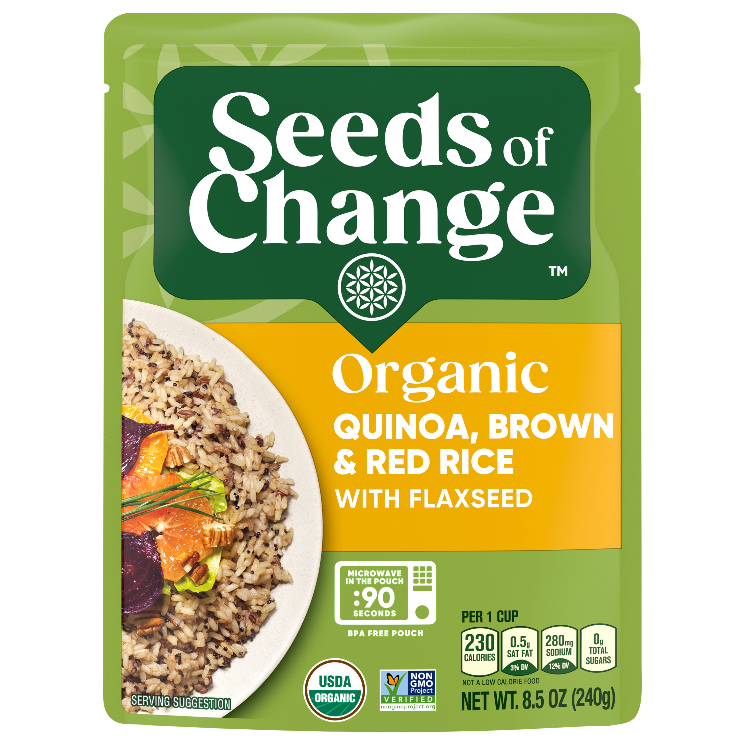 SEEDS OF CHANGE Certified Organic Quinoa Brown & Red Rice with Flaxseed, 8.5 oz. pouch