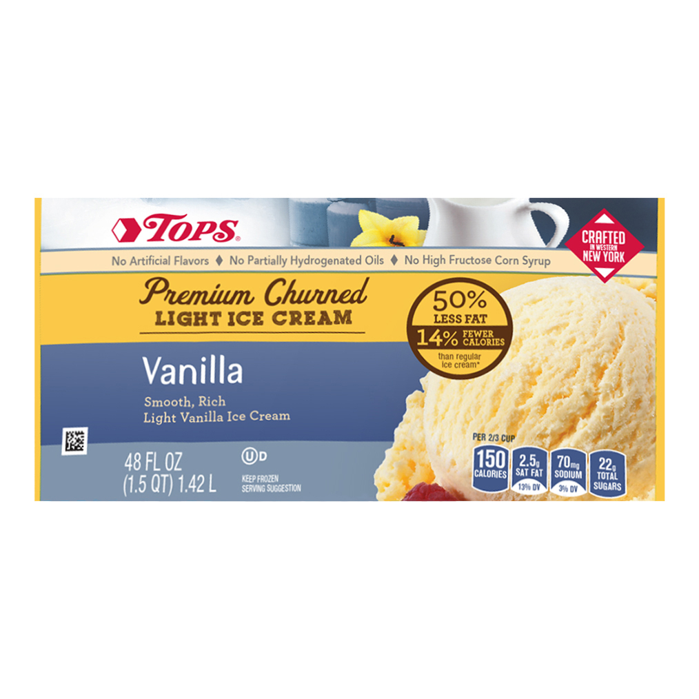 Tops Premium Churned Vanilla Light Ice Cream 48 fl oz