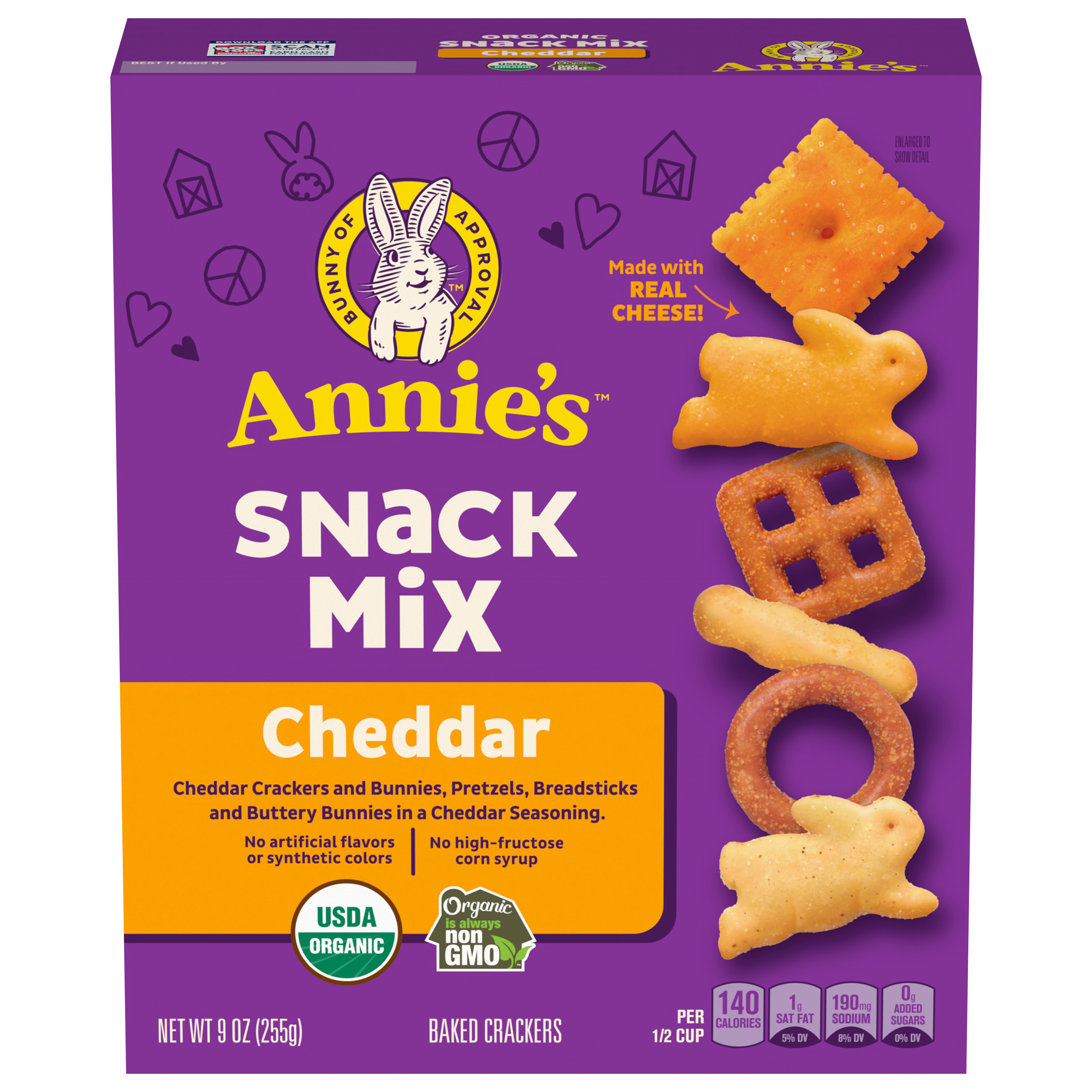 Annie's Cheddar Snack Mix With Assorted Crackers and Pretzels, Made with Real Cheese,