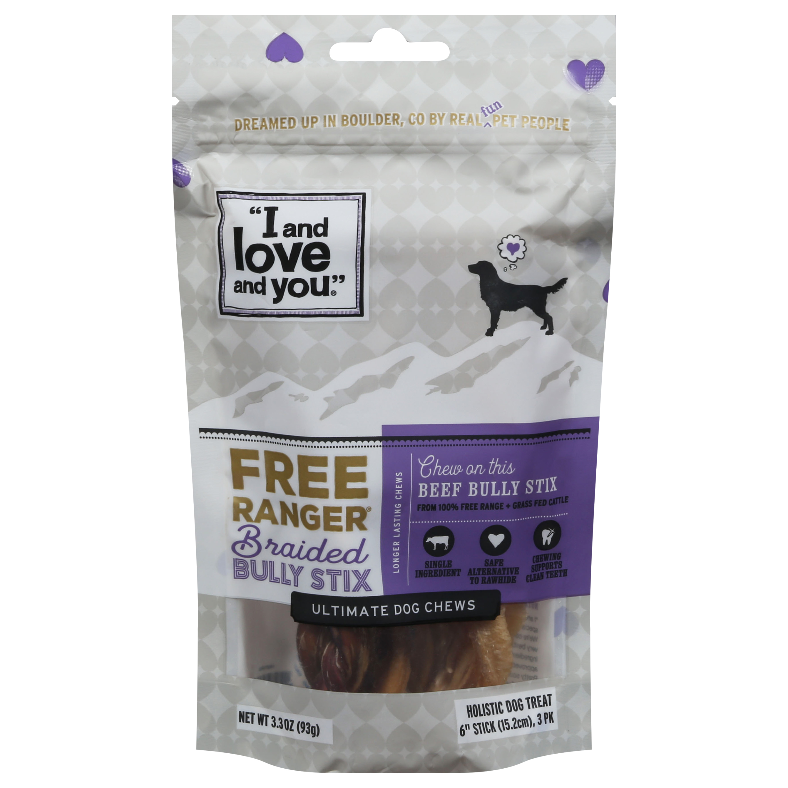 I and Love and You Free Ranger Bully Stix Braided Beef Dog Treat