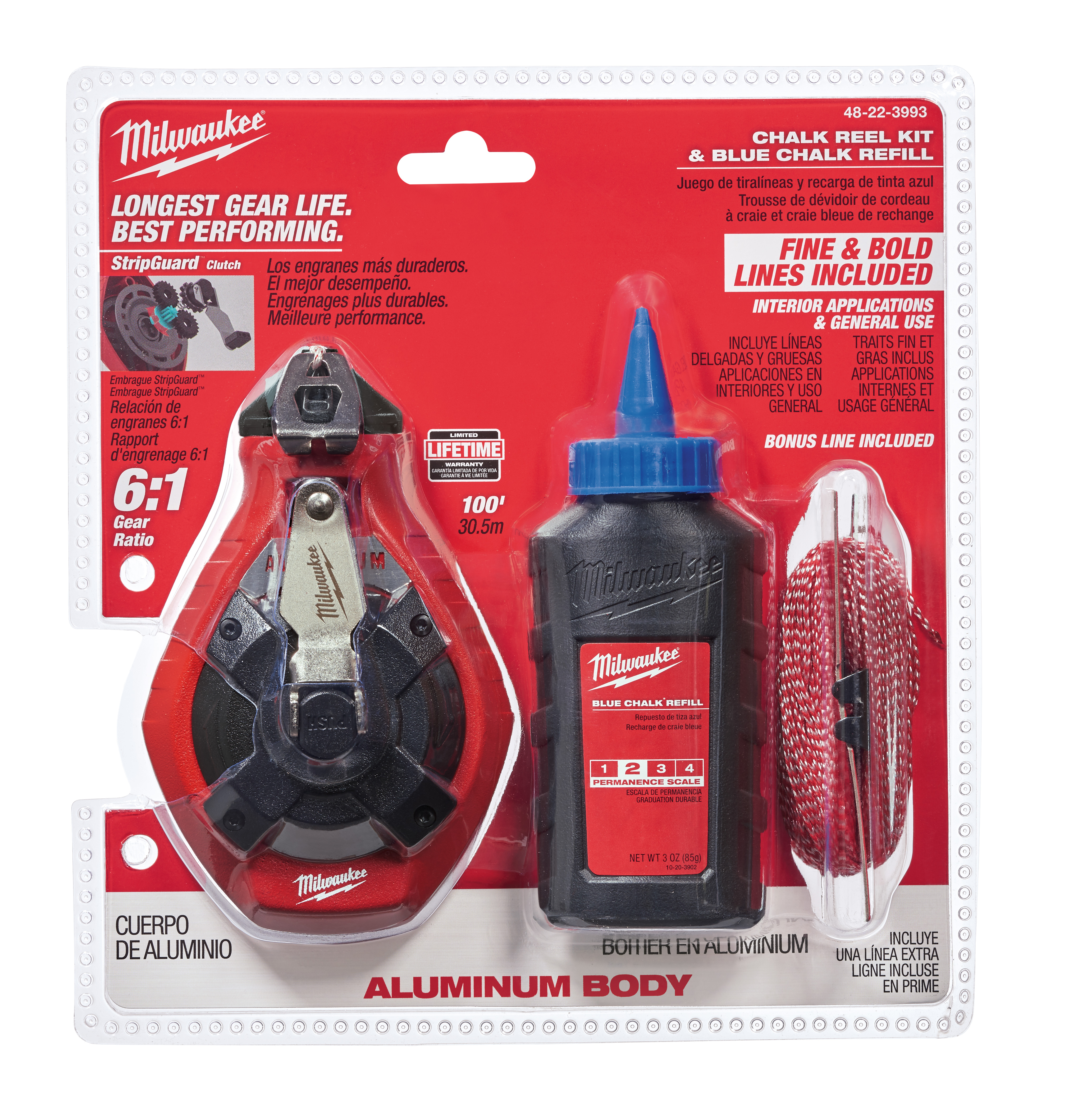 100 pieds Kit de moulinet à craie Precision Line avec ligne en prime Bold Line et craie bleue