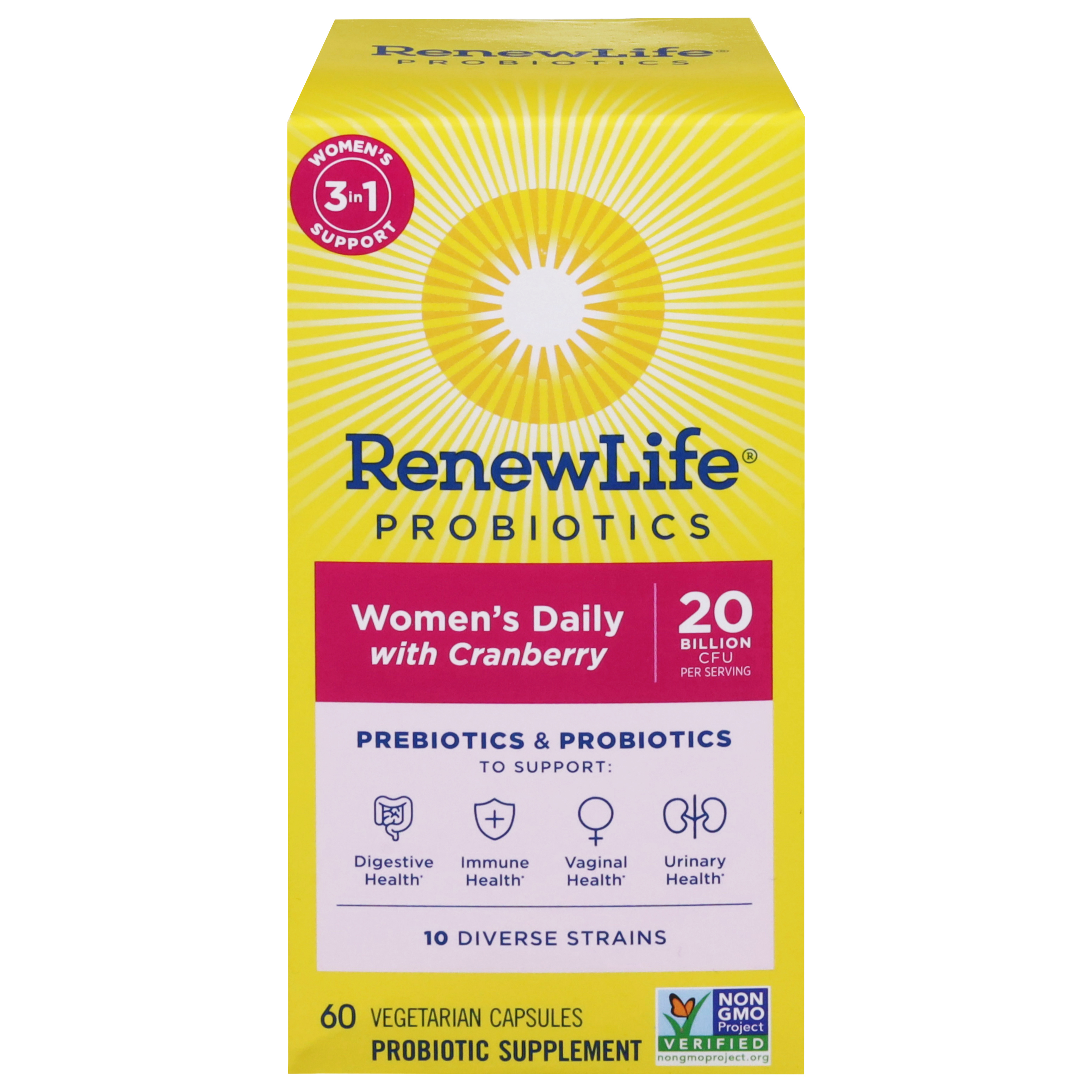 Renew Life Women's Daily with Cranberry Prebiotics & Probiotics 60 Vegetarian Capsules