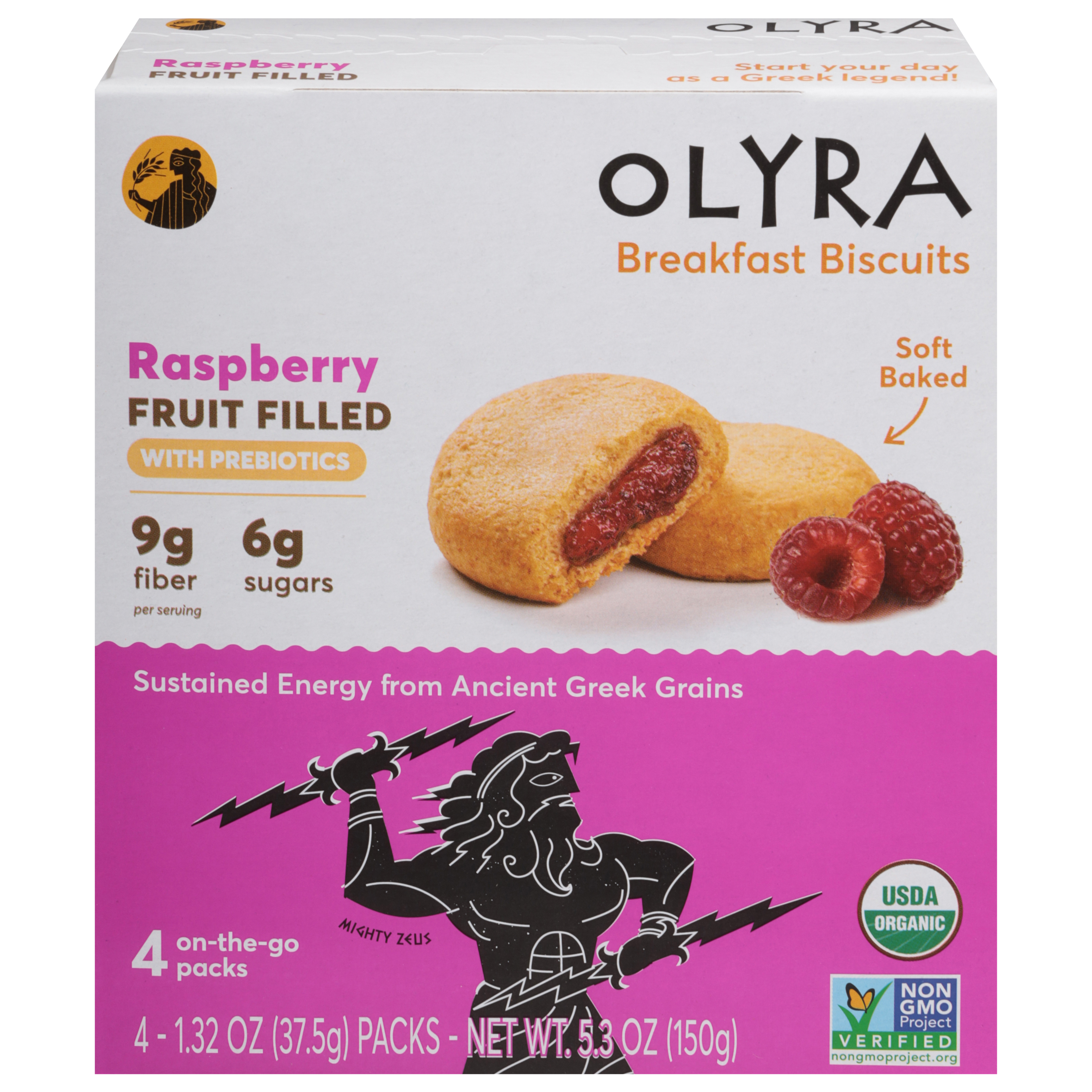 Olyra Raspberry Fruit Filled Breakfast Biscuits 4 - 1.32 oz Packs