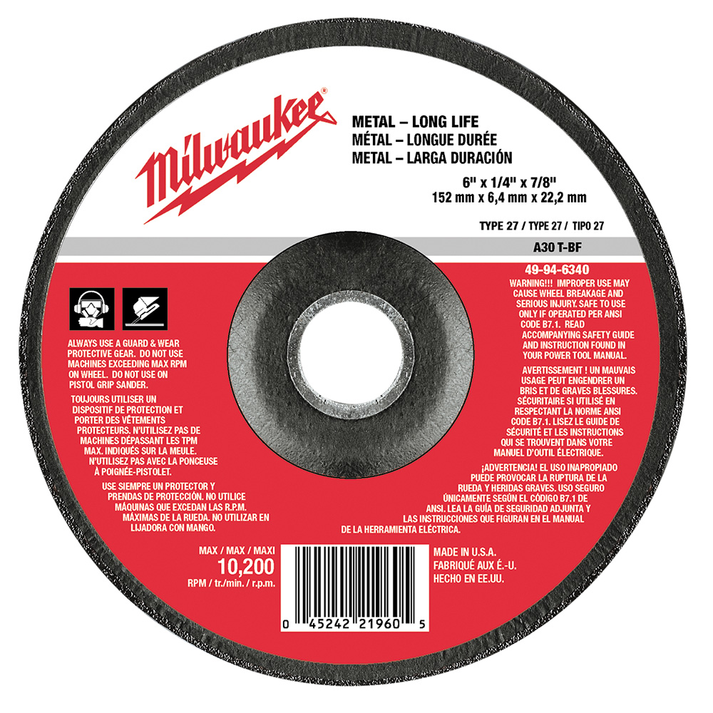 6" x 1/4" x 7/8" Grinding Wheel (Type 27)