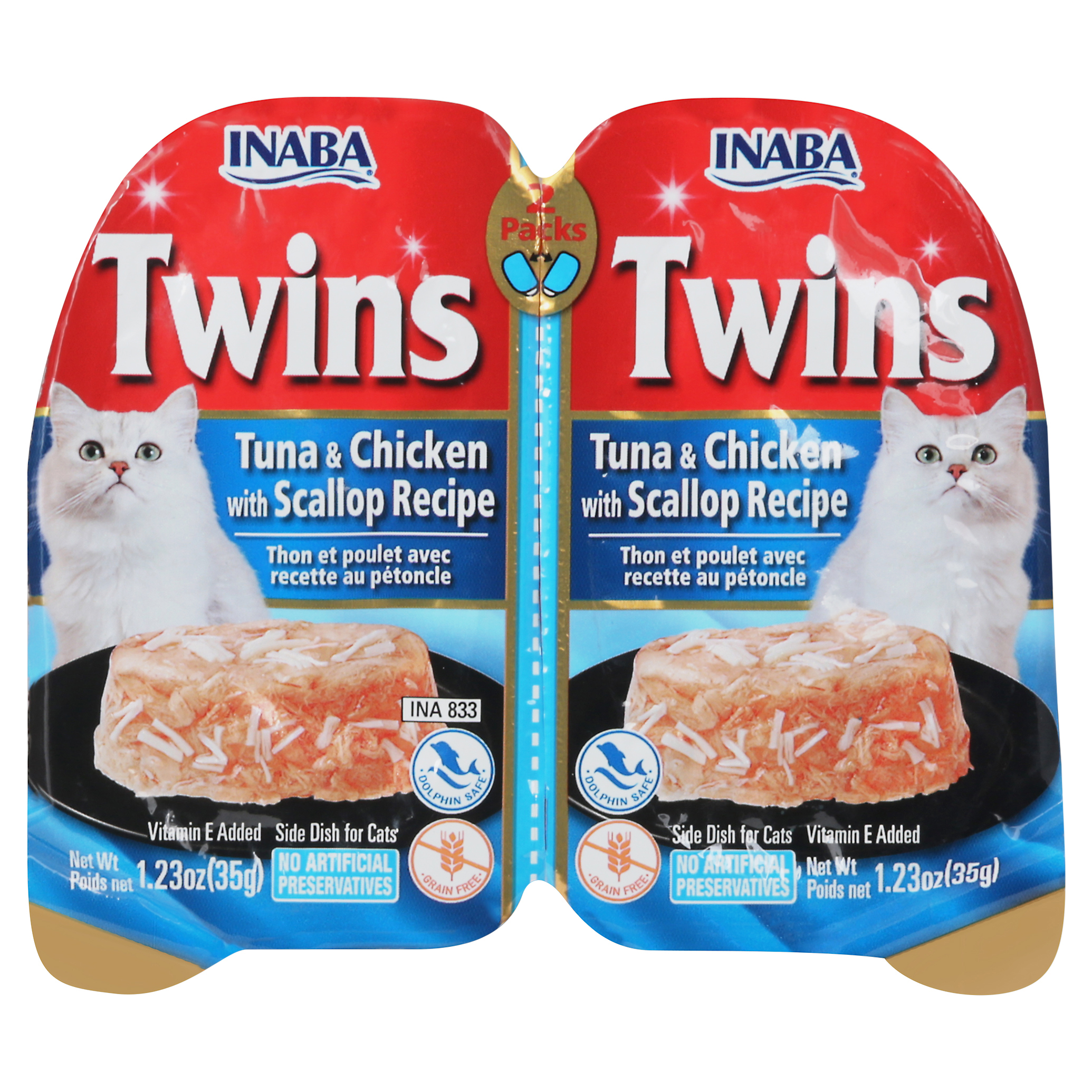 Inaba Twins Tuna & Chicken with Scallop Recipe Side Dish for Cats 2 - 1.23 oz Packs