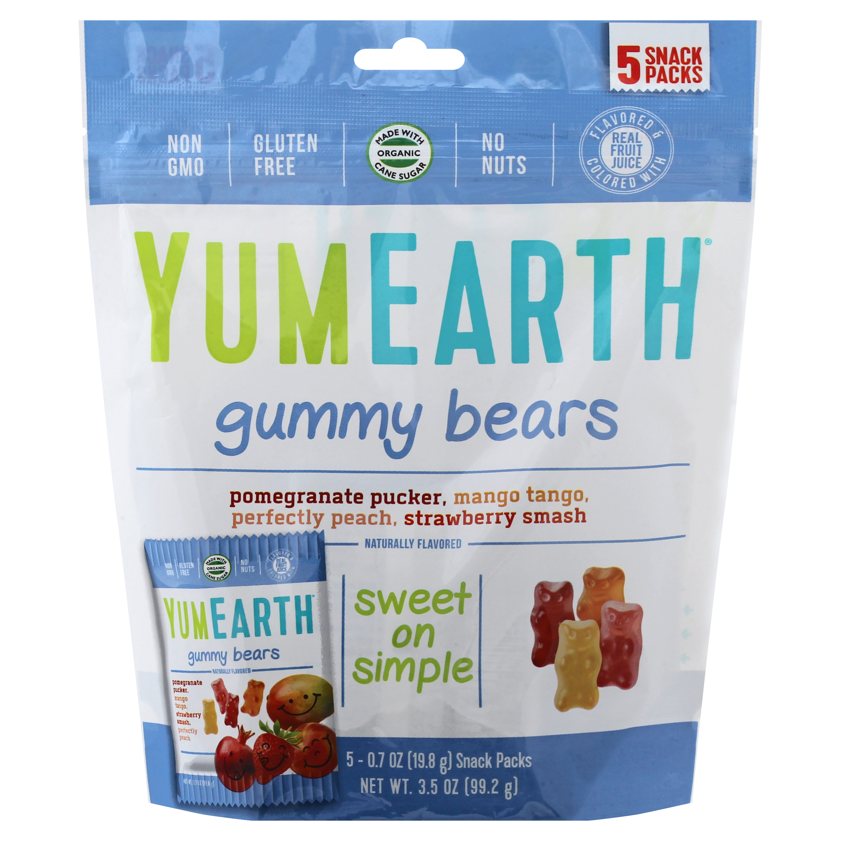 YumEarth 5 Snack Packs Assorted Gummy Bears