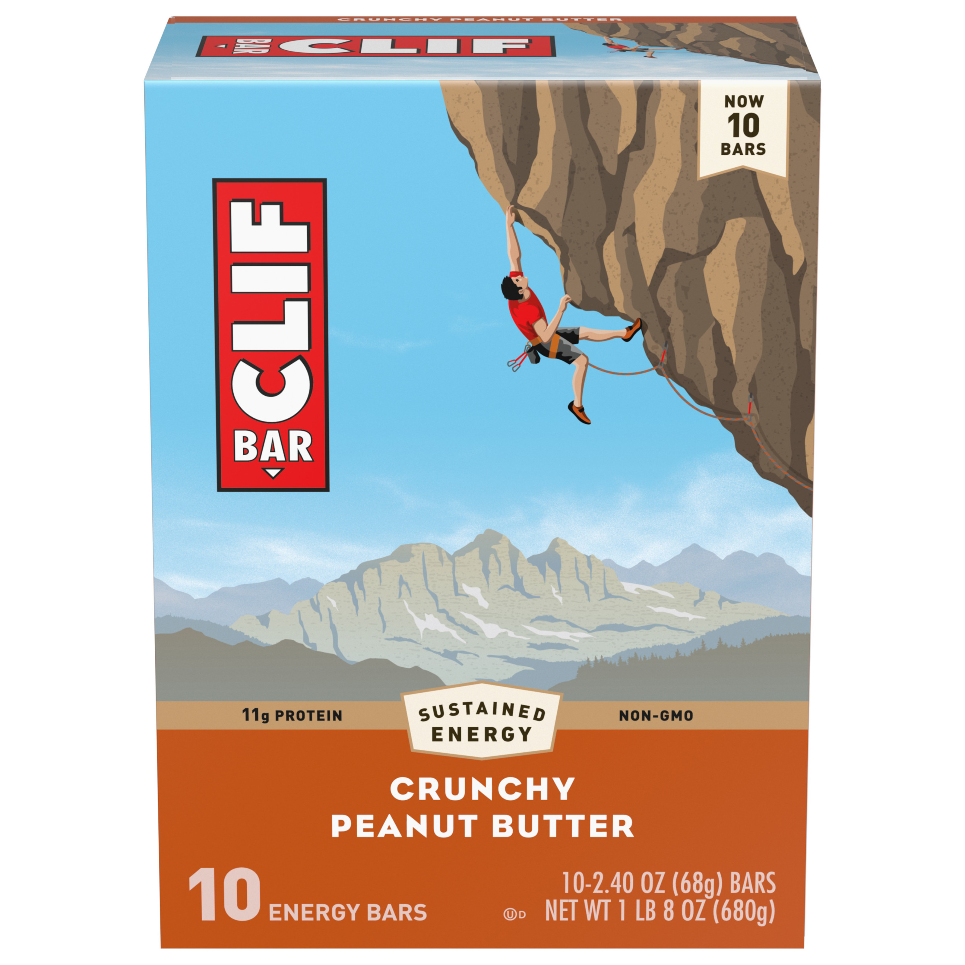 CLIF BAR - Crunchy Peanut Butter - Made with Organic Oats - 11g Protein - Non-GMO - Plant Based - Energy Bars - 2.4 oz. (10 Pack), 24 Ounce