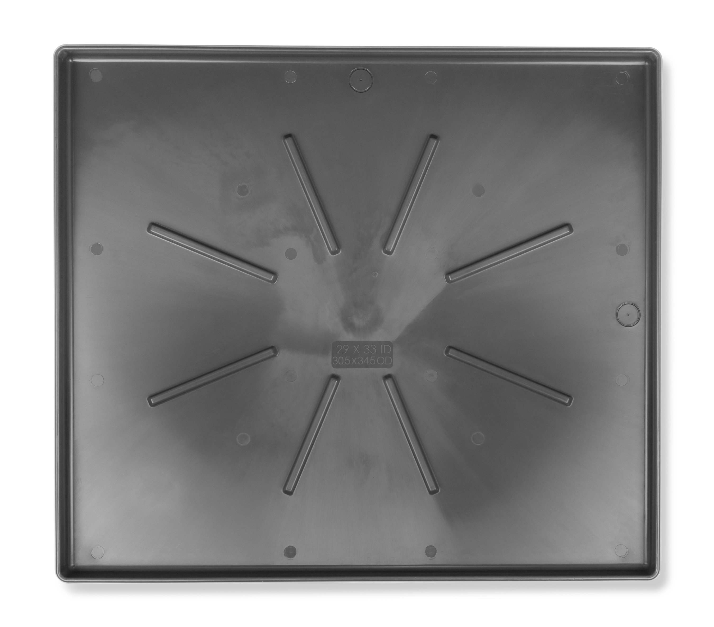 WMDrainPan-30.5x34.5OD LowProfile w/PVCFittingGraphite 1/box