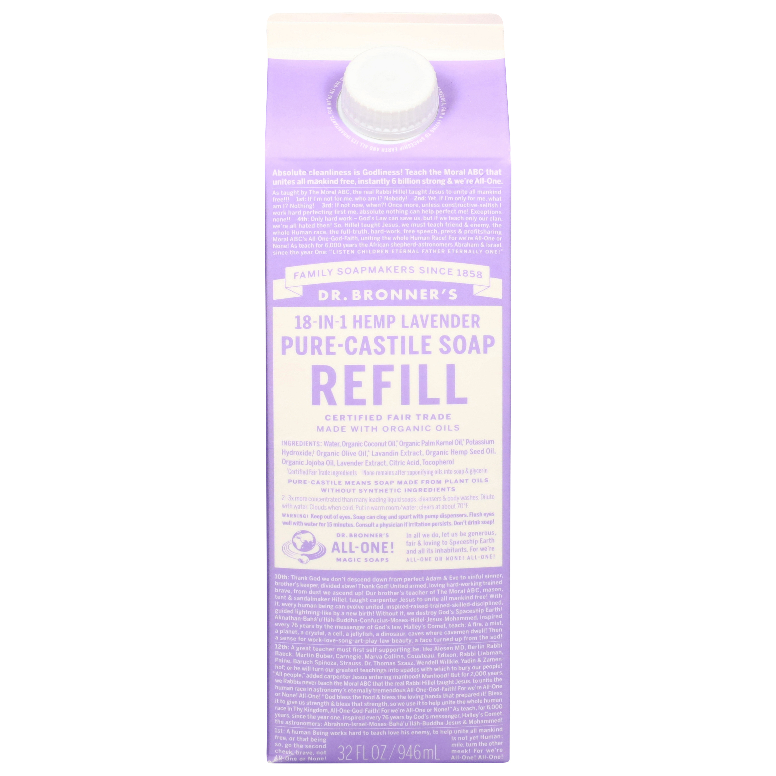 Dr. Bronner's Pure-Castile 18-In-1 Refill Hemp Lavender Soap
