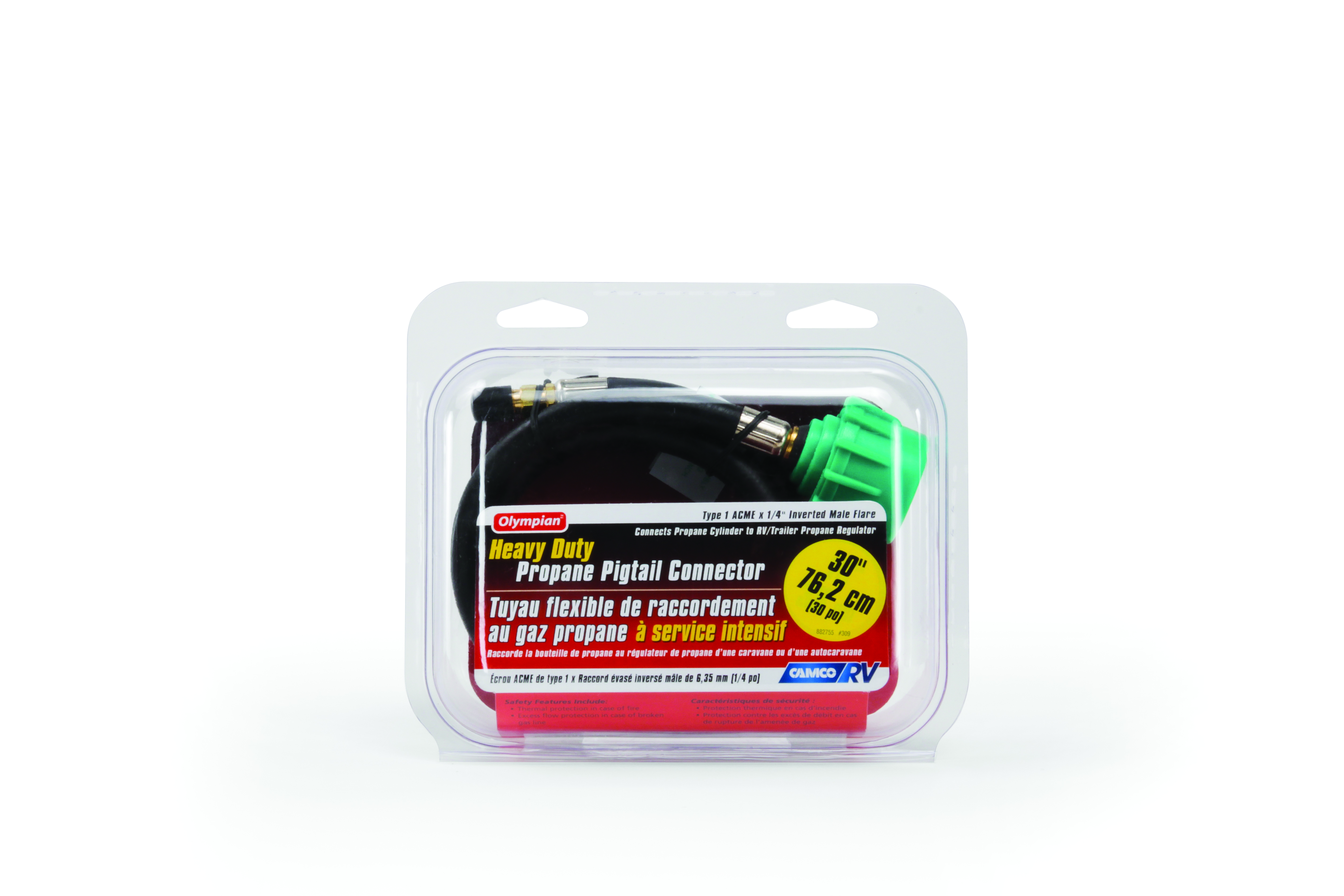 Camco 30" RV Propane Pigtail Hose Connector, Heavy-Duty Type 1 ACME x ¼" Inverted Male Flare, Essential RV Accessory for Connecting Propane Tanks to RV or Trailer Regulators