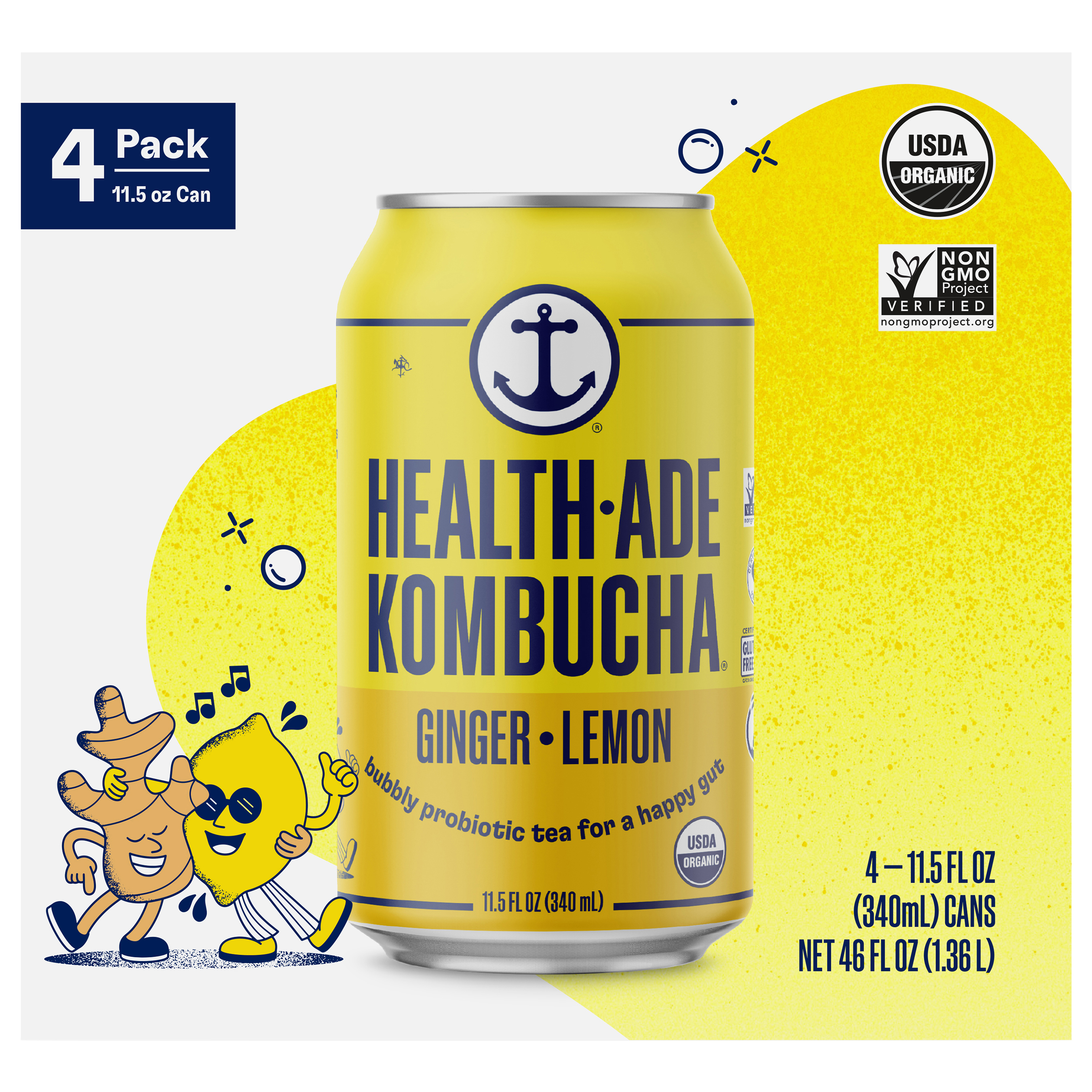 Health Ade Kombucha - 11.5oz/4pk - Ginger Lemon
