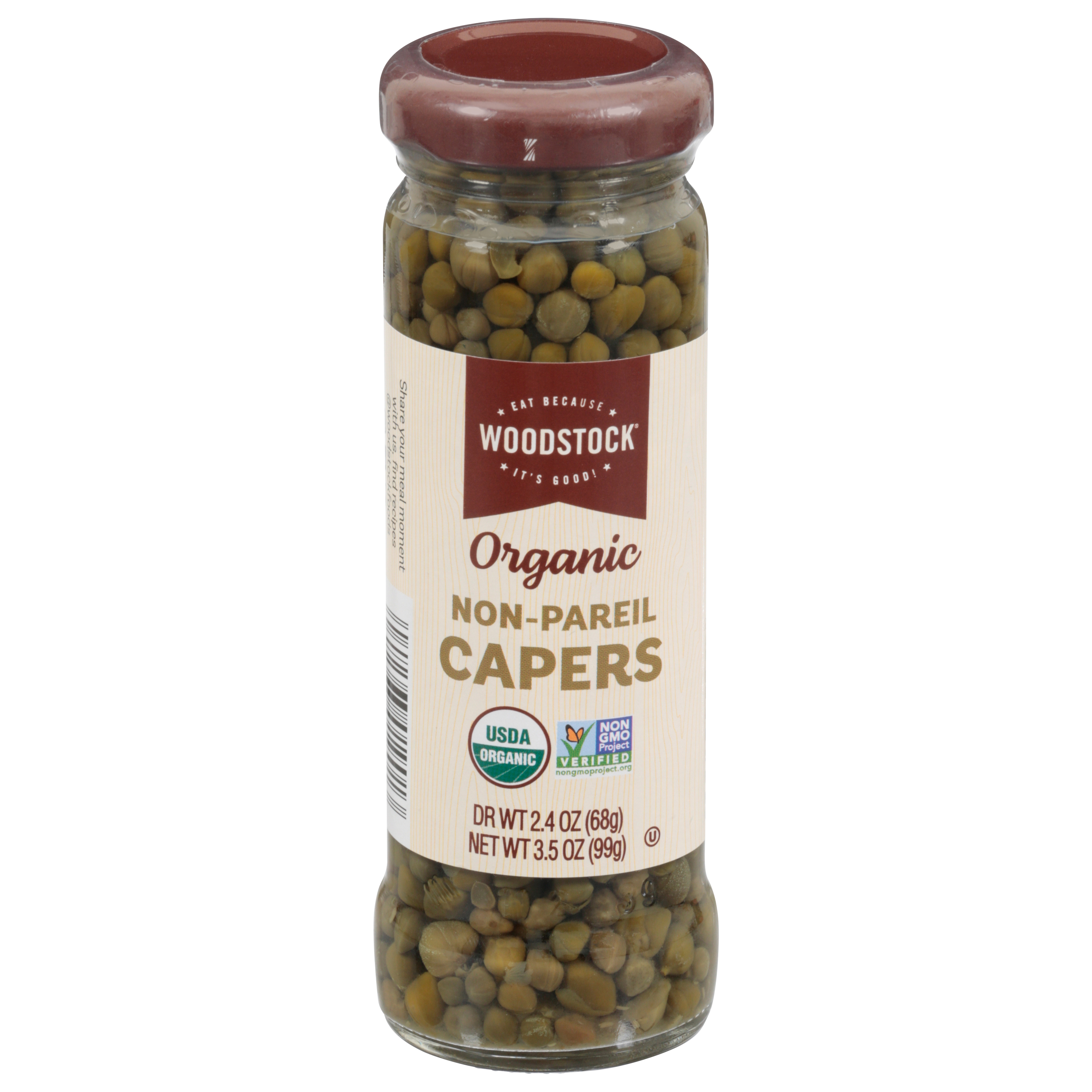 Woodstock Capers, Organic, Non-Pareil, 3.5 Ounce