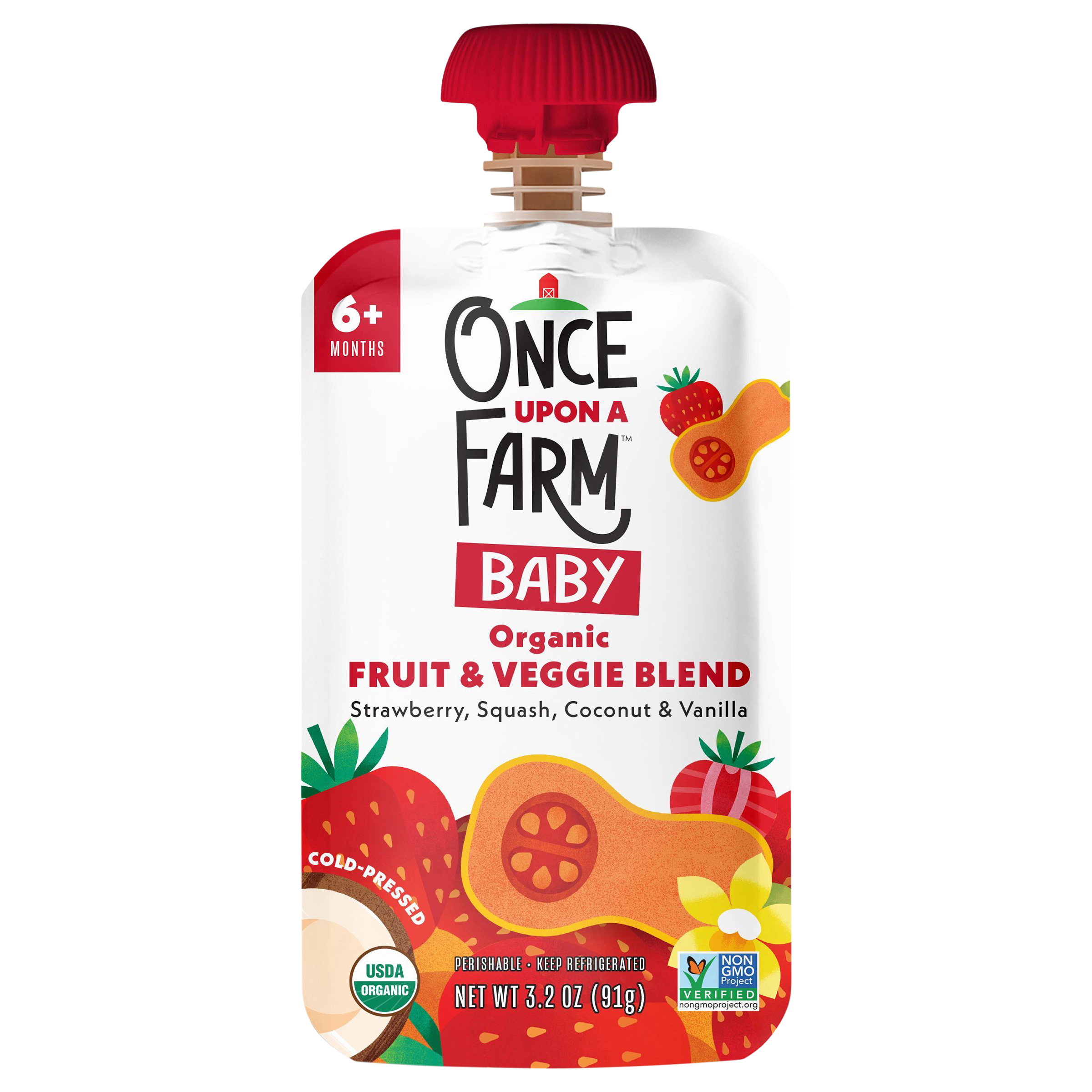 Once Upon a Farm Strawberry, Squash and Coconut Organic Baby Food Pouch,