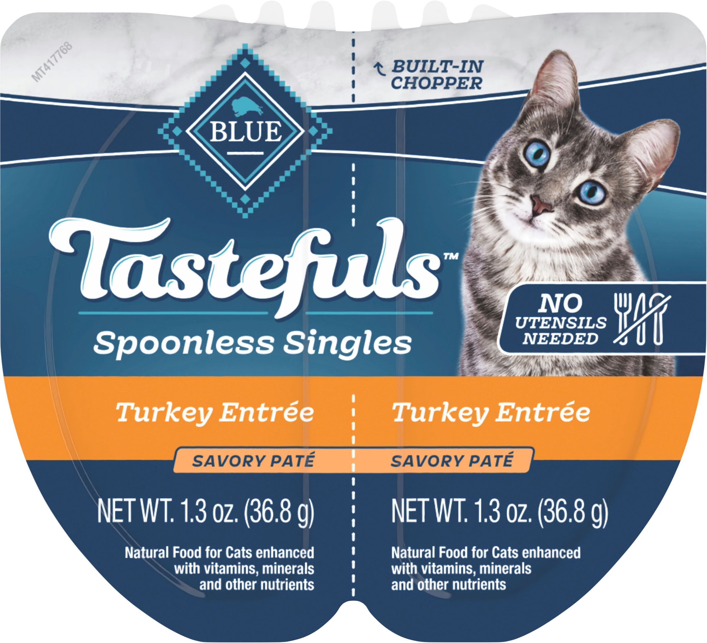 Blue Buffalo Tastefuls Spoonless Singles Adult Pate Wet Cat Food, Turkey Entrée, Perfectly Portioned Cups in a 2.6-oz Tw