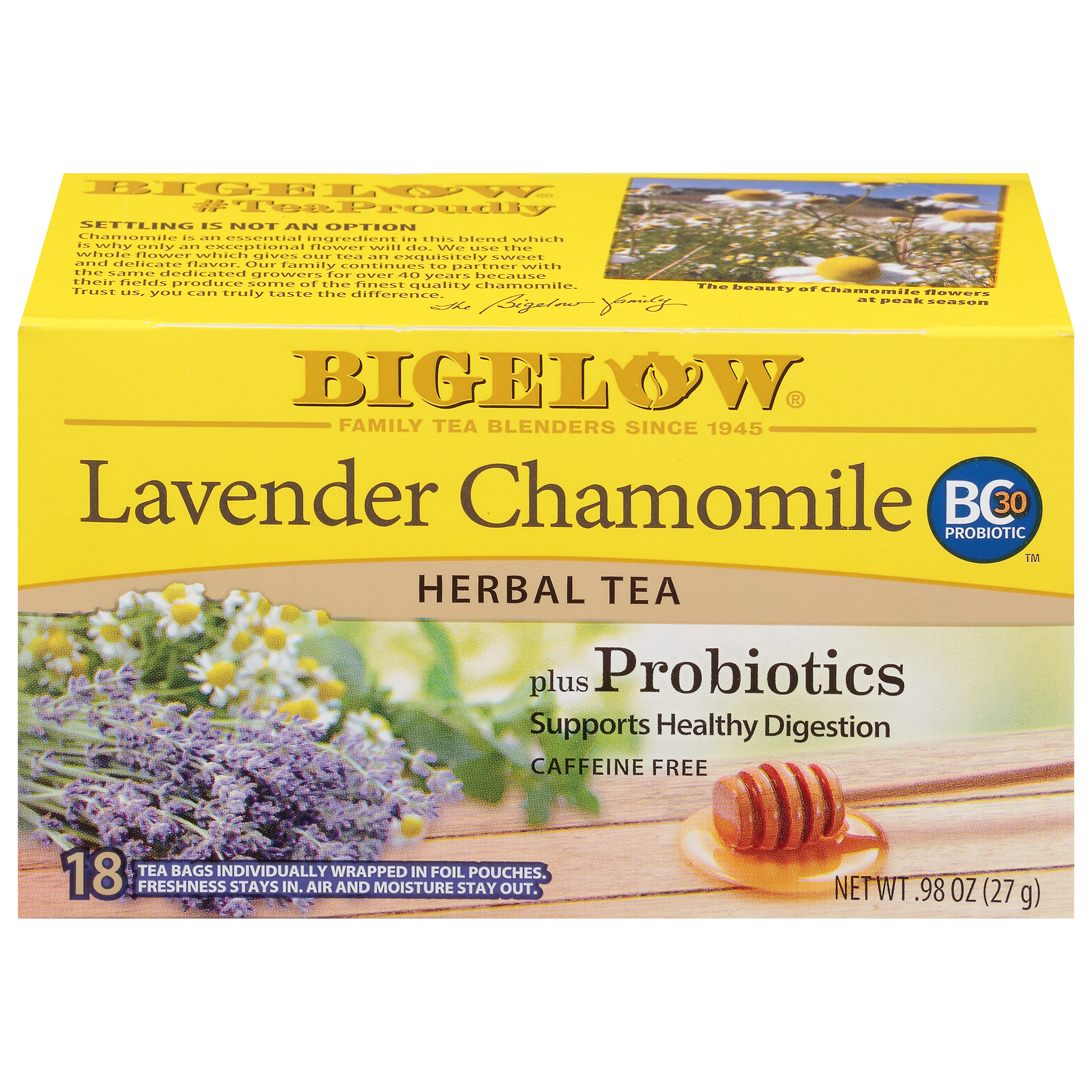 Bigelow Tea Bags Plus Probiotics Caffeine Free Lavender Chamomile Herbal Tea