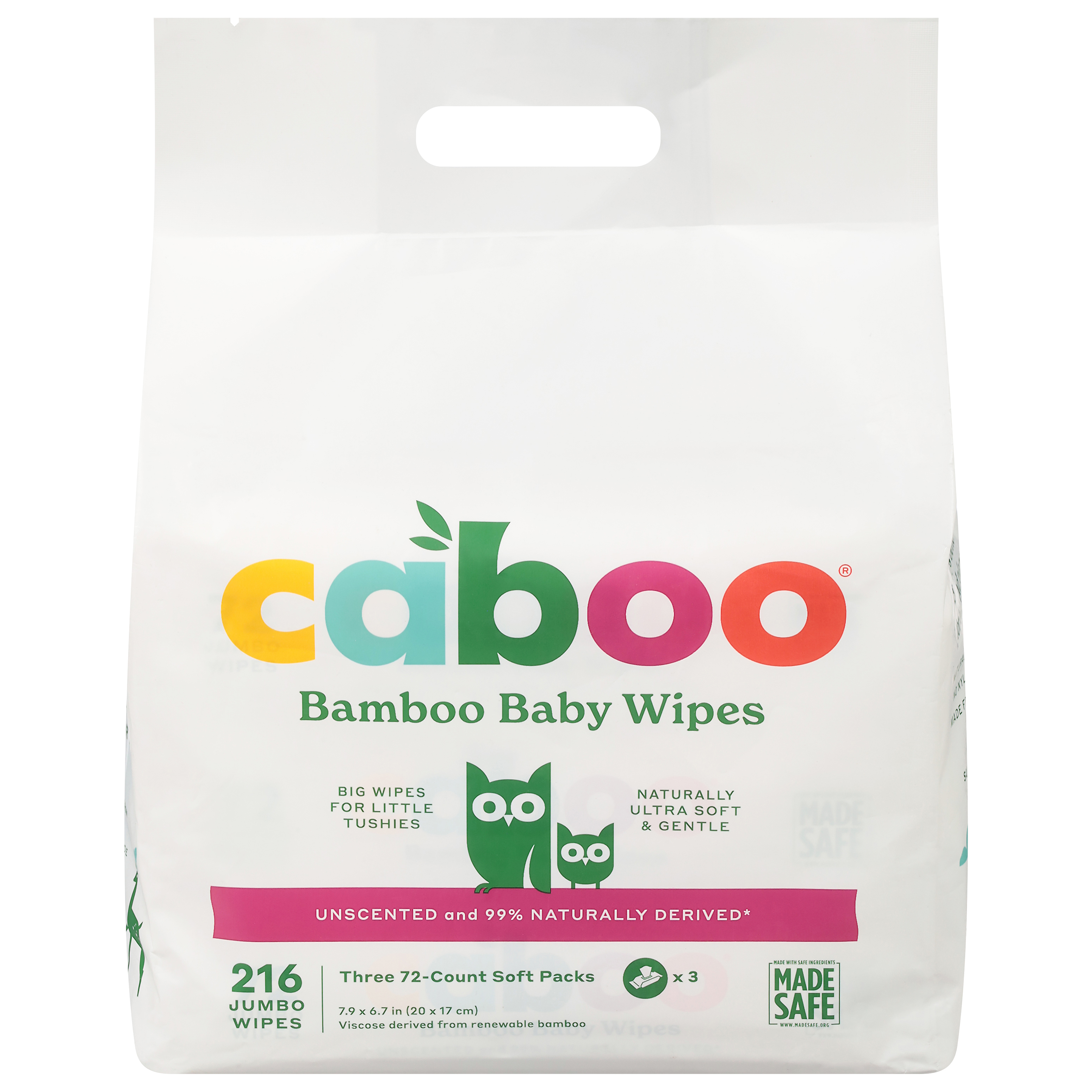 Caboo Unscented Bamboo Baby Wipes Jumbo 3 - 72 Wipe Packs