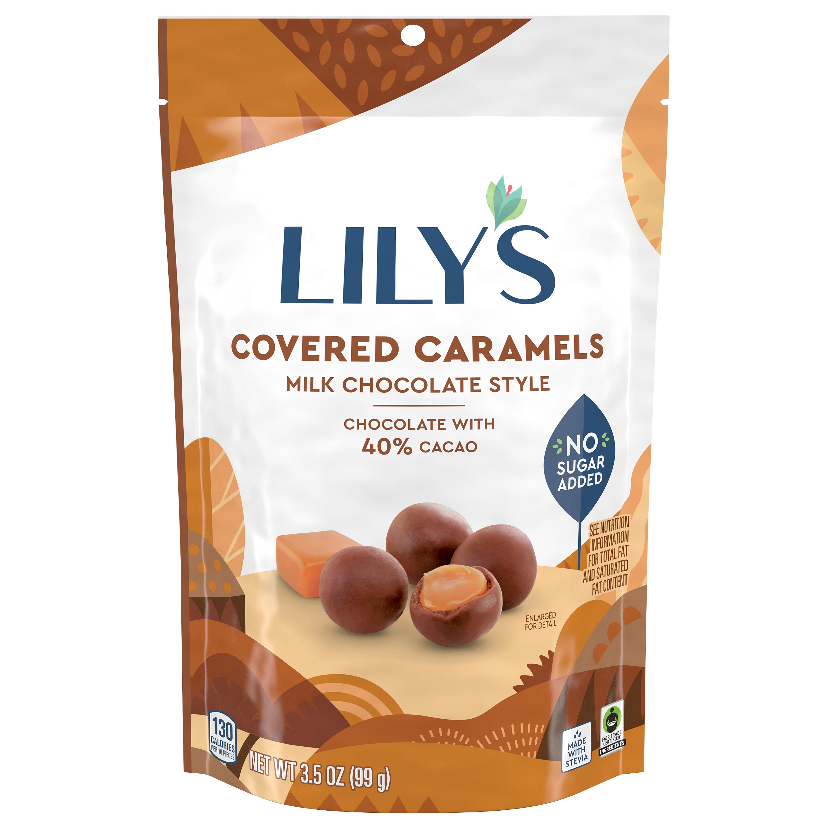 LILY'S Milk Chocolate Style No Sugar Added, Covered Caramels Bag,
