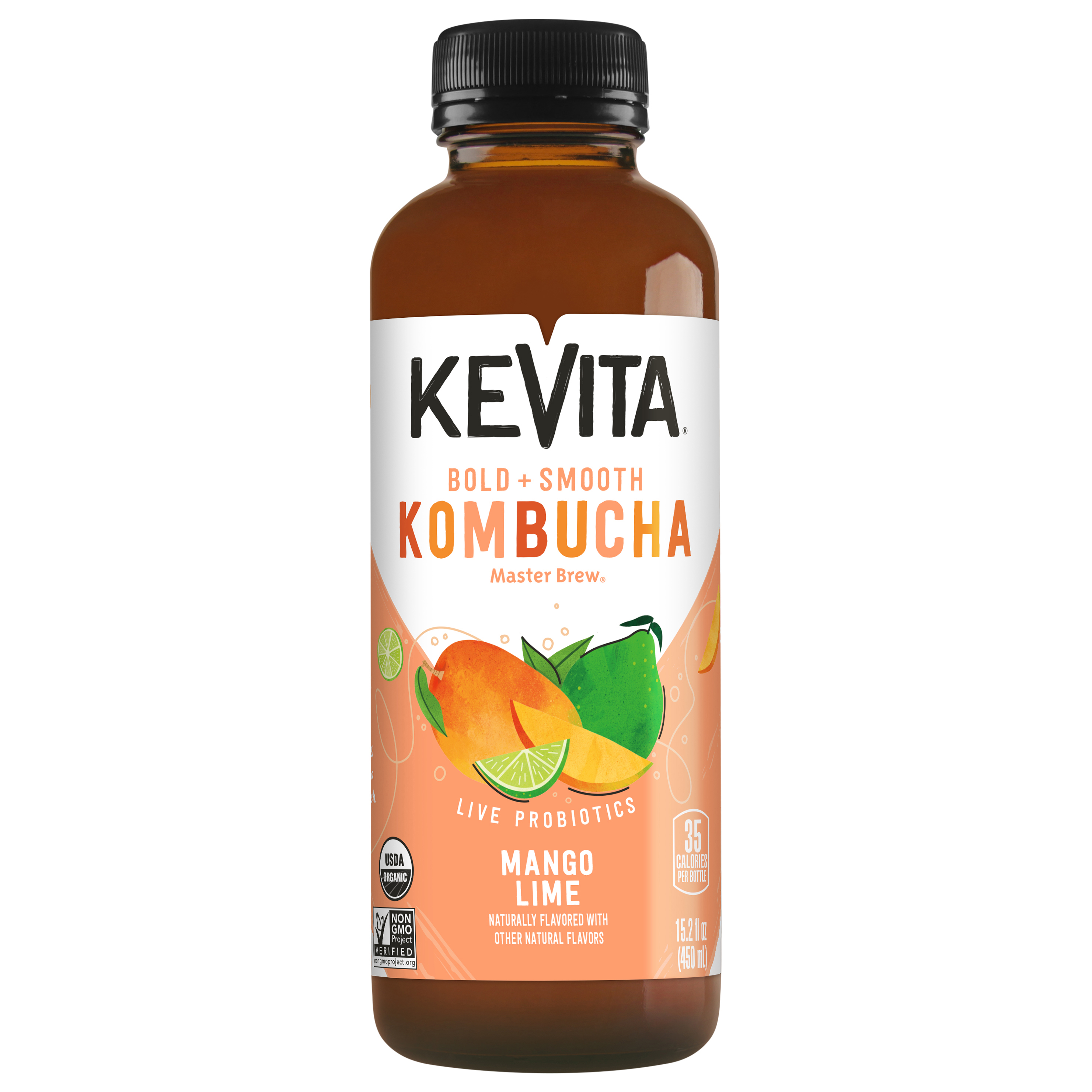 KeVita Master Brew USDA Organic Mango Lime Kombucha Bottled Tea Drink,