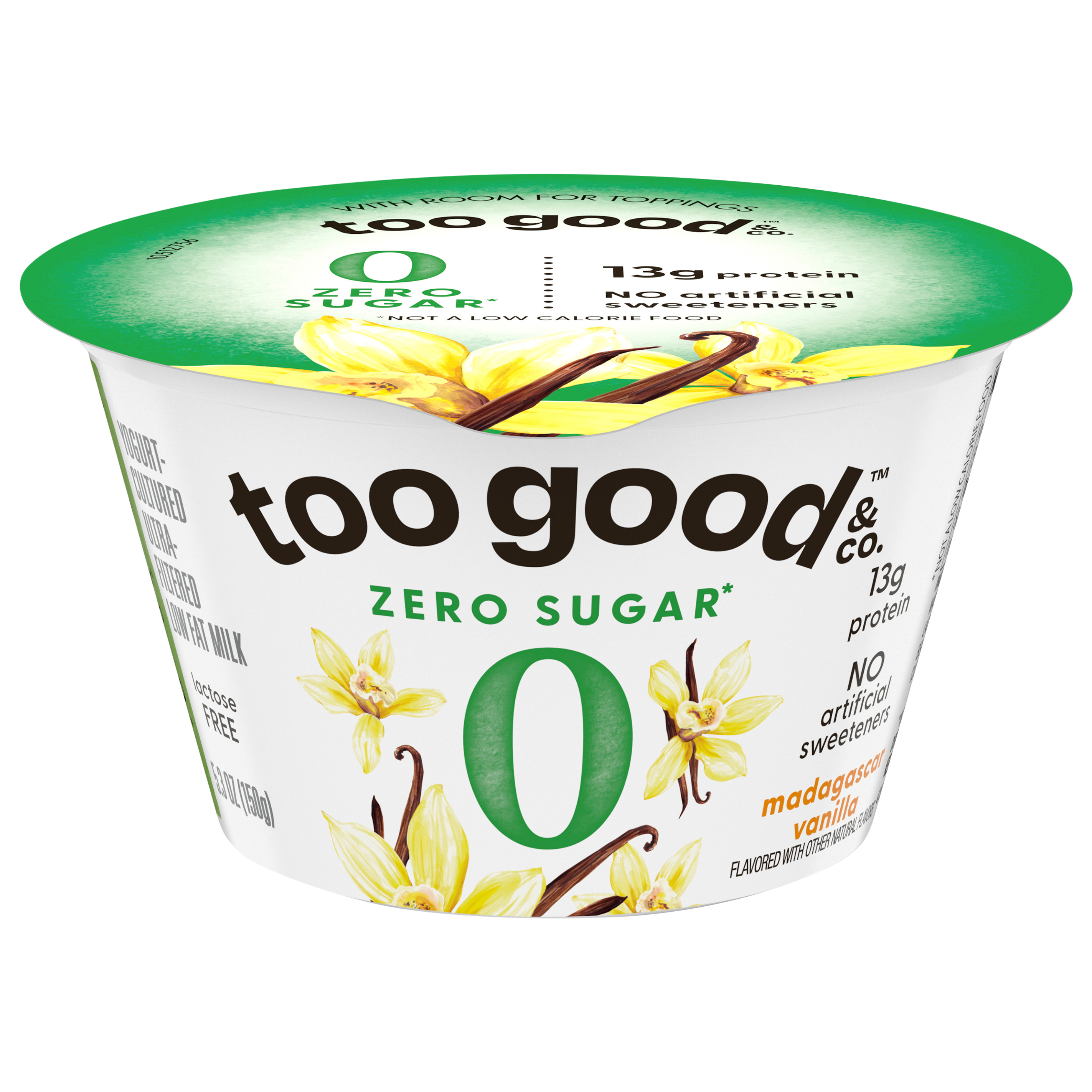 Too Good & Co. Vanilla Flavored Zero Sugar* Low Fat Greek Yogurt Cultured Product, 5.3 OZ Cup