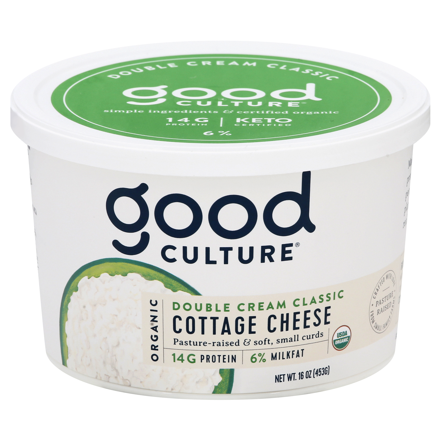 Good Culture Organic Small Curd 6% Milkfat Double Cream Classic Cottage Cheese