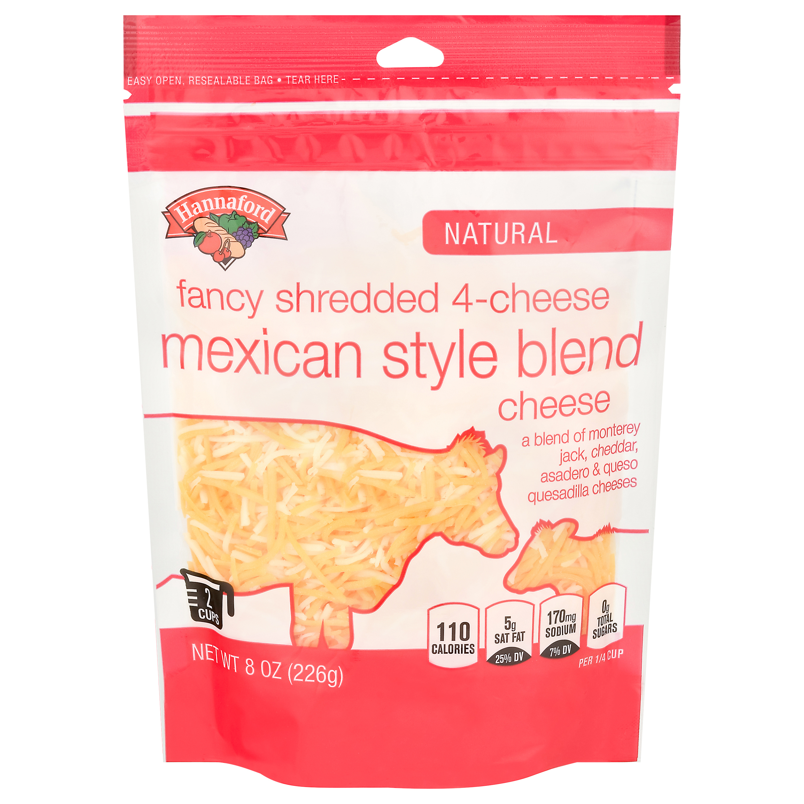 Hannaford Natural Fancy Shredded 4 Cheese Mexican Style Blend 8 oz