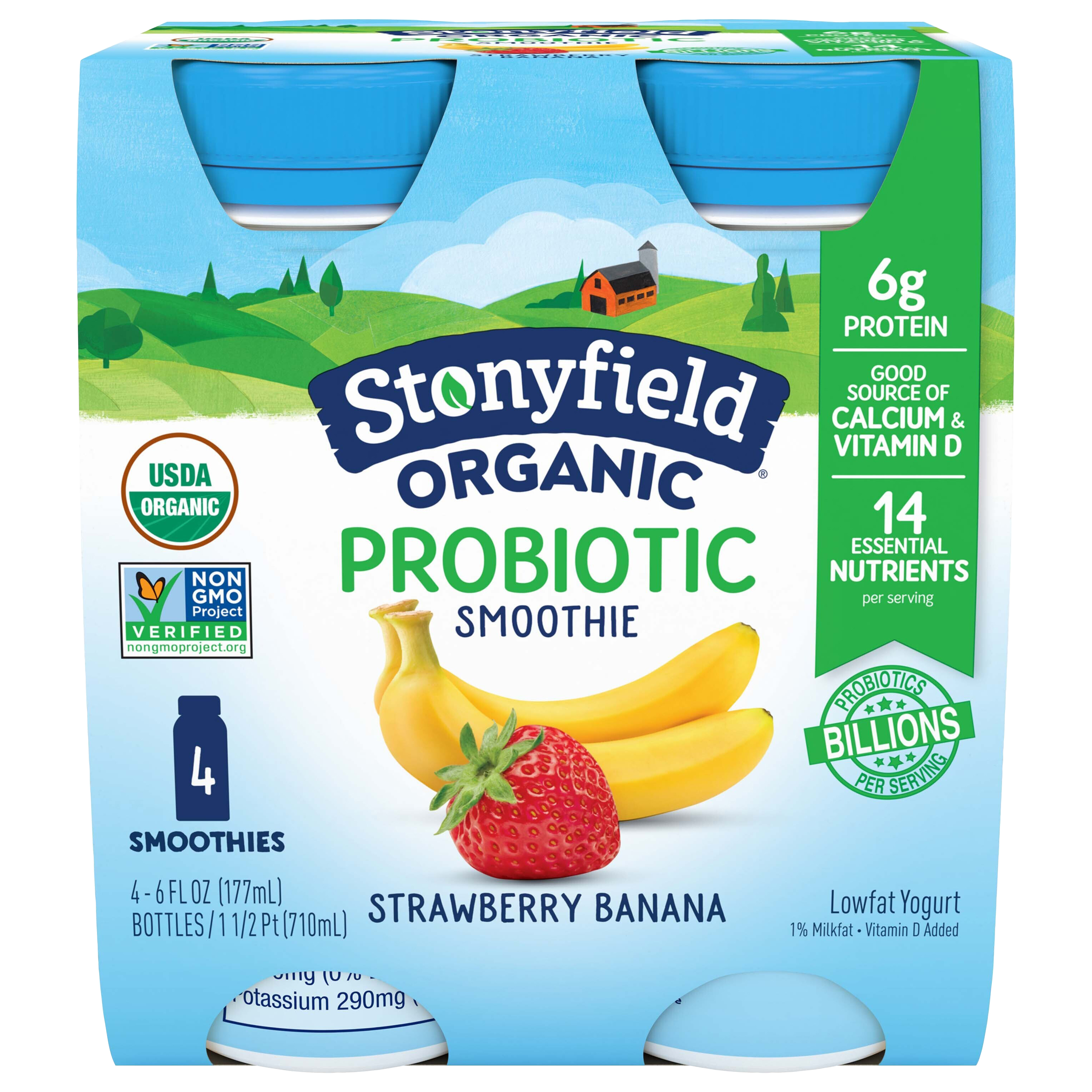 Stonyfield Lowfat Yogurt Strawberry Banana Probiotic Smoothie