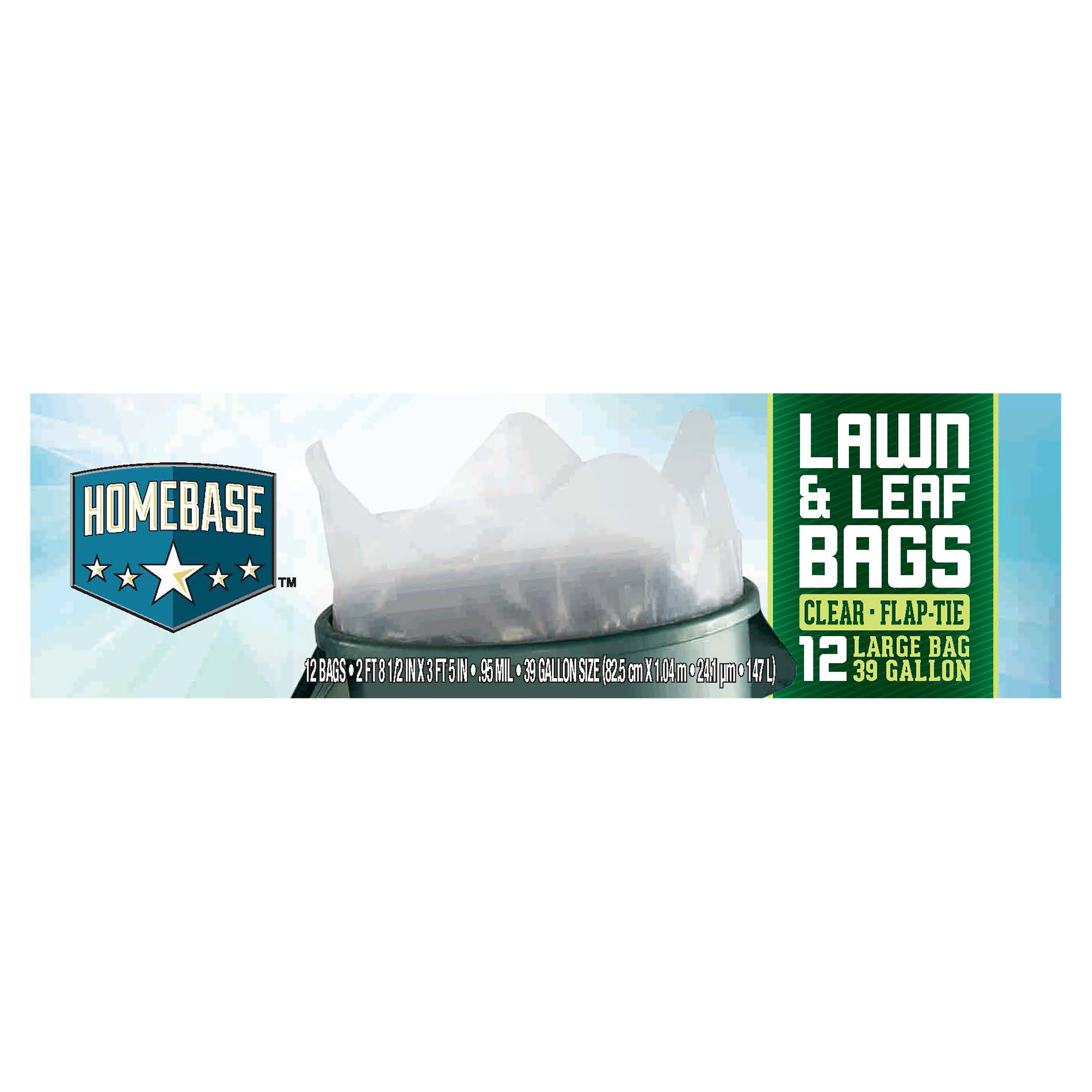Homebase 39 Gallon Large FlapTie Clear Lawn & Leaf Bags 12 ea