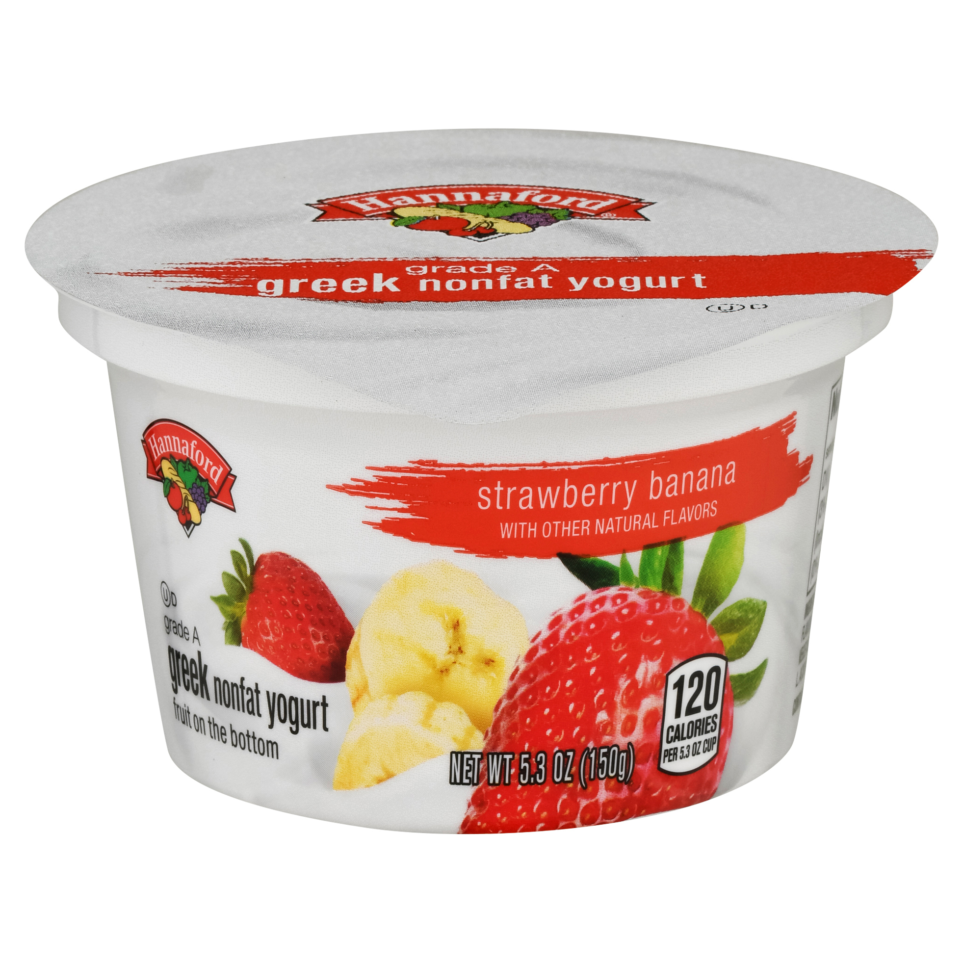Hannaford Nonfat Strawberry Banana Fruit on the Bottom Greek Yogurt 5.3 oz