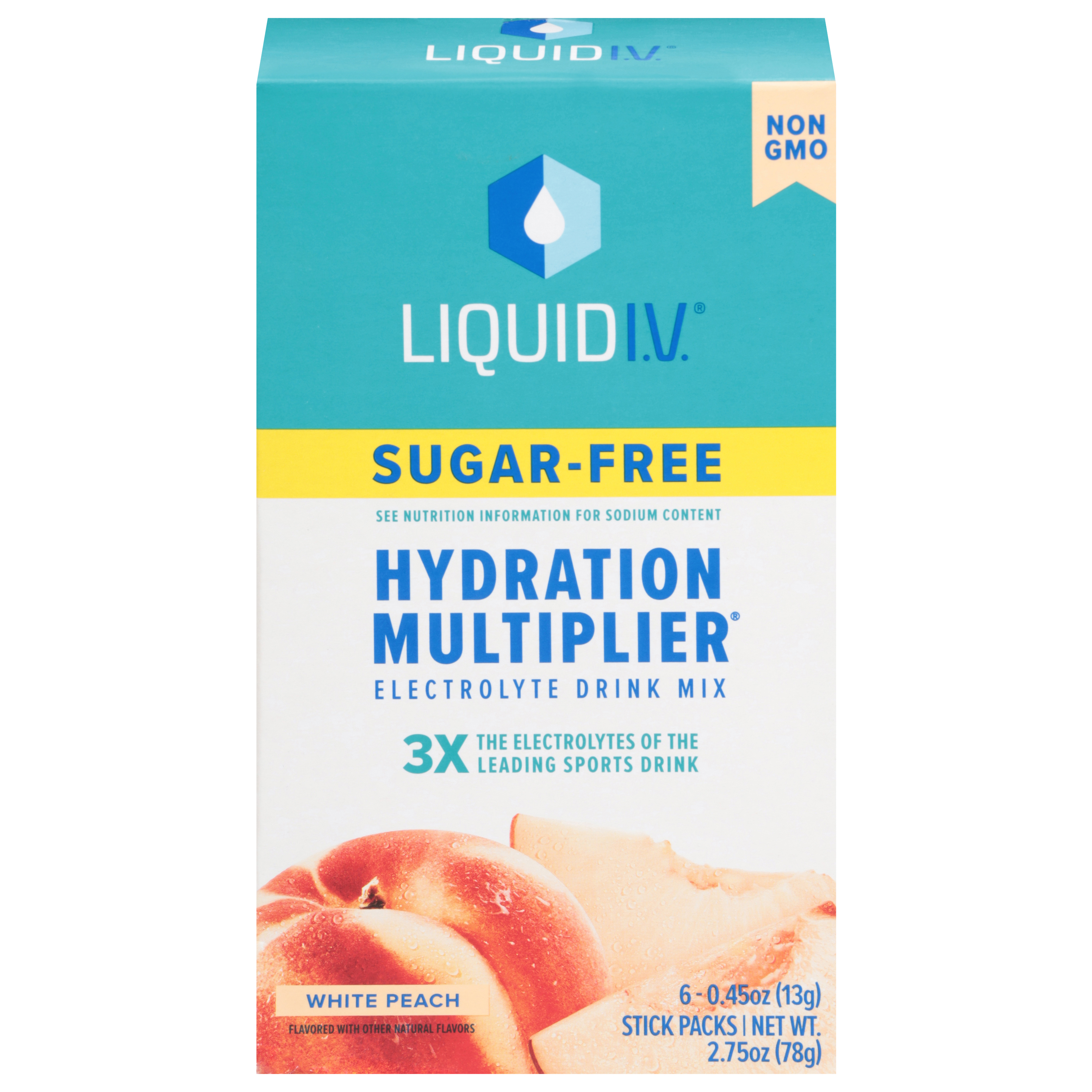 Liquid I.V. Hydration Multiplier Sugar-Free White Peach Electrolyte Drink Mix 6 - 0.45 oz Stick Packs